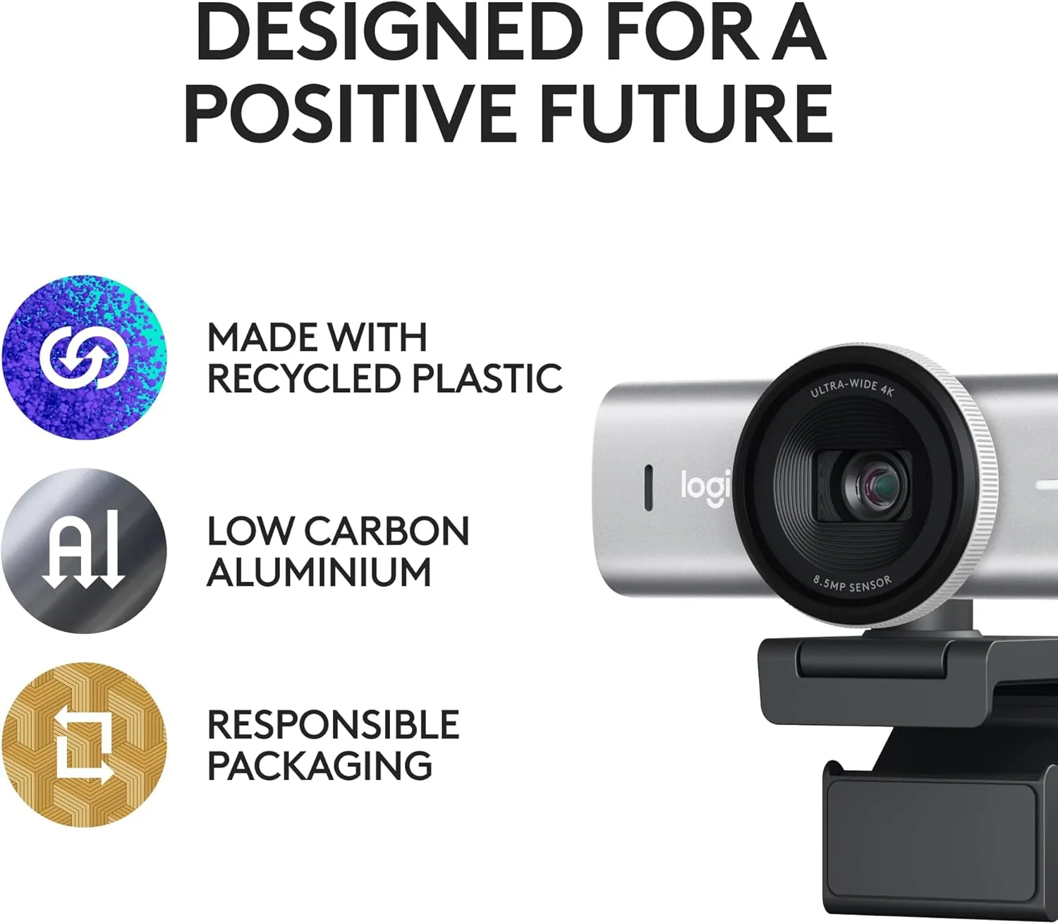 Logitech MX Brio Ultra HD 4K Collaboration & Streaming Webcam, 1080p/60FPS - Pale Gray