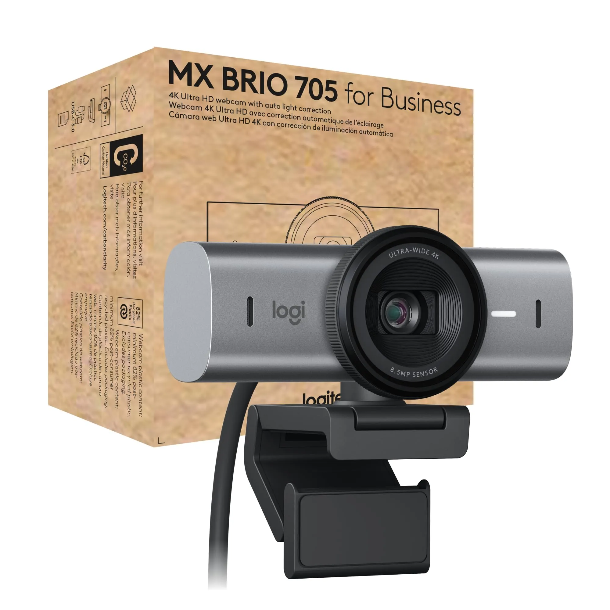 Logitech MX Brio 705 for Business 4K Webcam with Auto-Framing - Graphite