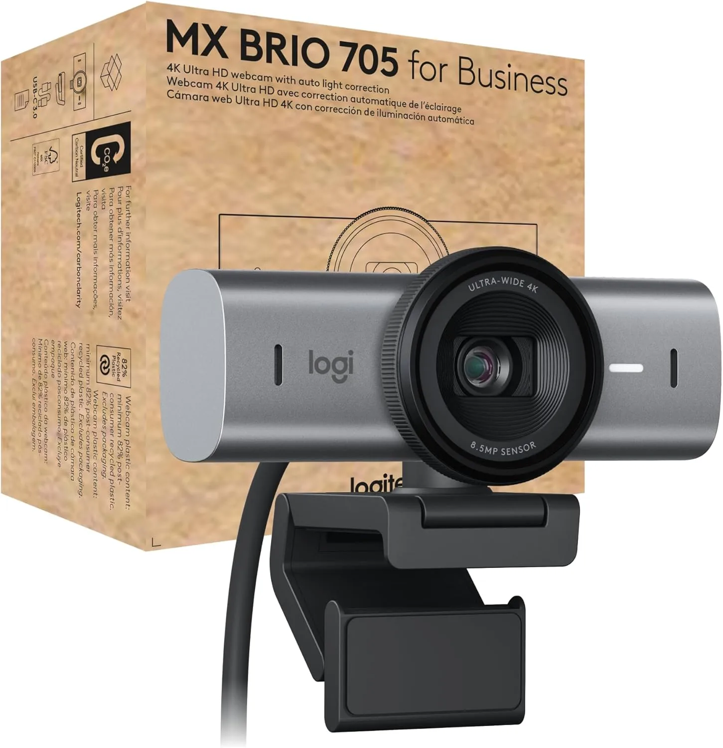 Logitech MX Brio 705 for Business 4K Webcam with Auto-Framing - Graphite