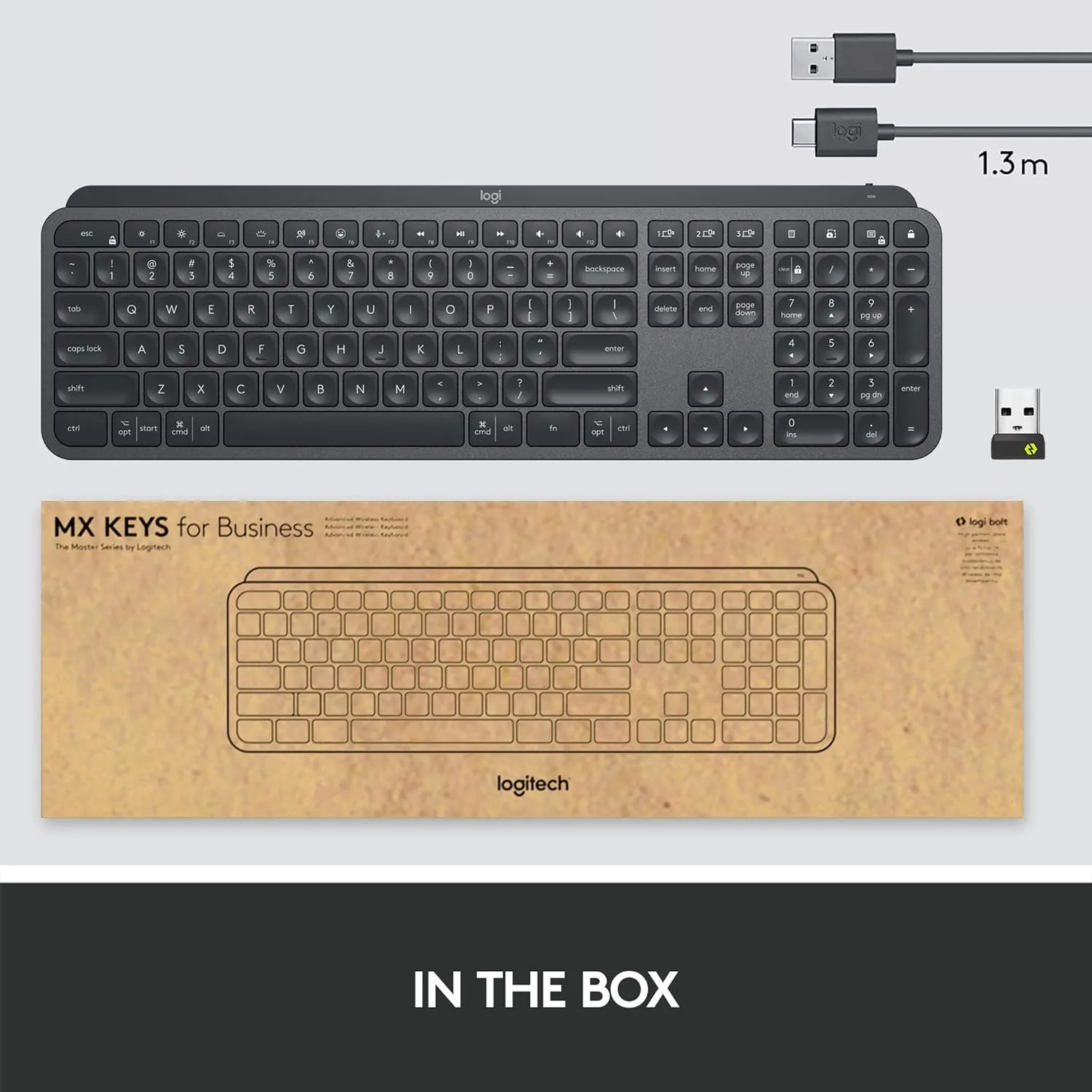 Logitech MX Keys Wireless Illuminated Keyboard for Business, Quiet Perfect-Stroke Keys, Logi Bolt Technology, Bluetooth