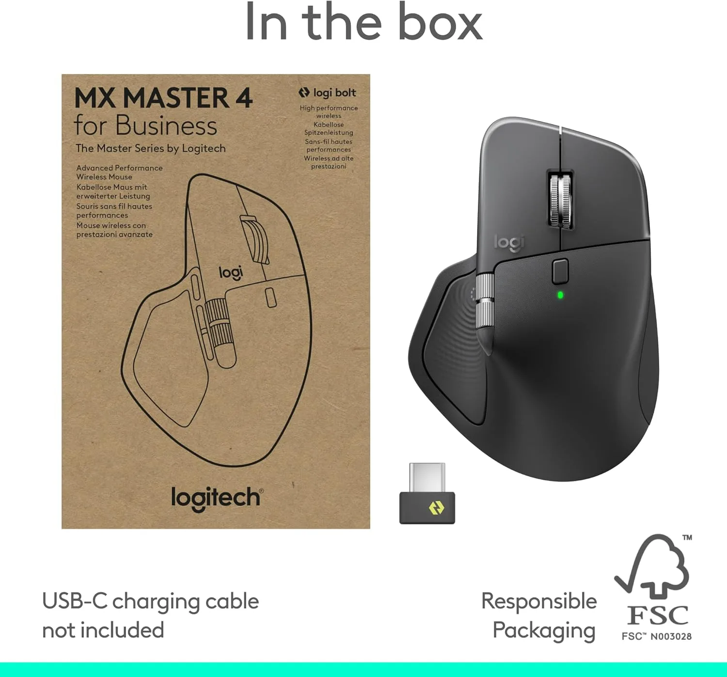 Logitech MX Master 4 for Business, Wireless Mouse with Quiet Clicks, 8K DPI, MagSpeed Scrolling, Logi Bolt Receiver, Bluetooth, Actions Ring, Haptics, USB-C Charging – Graphite