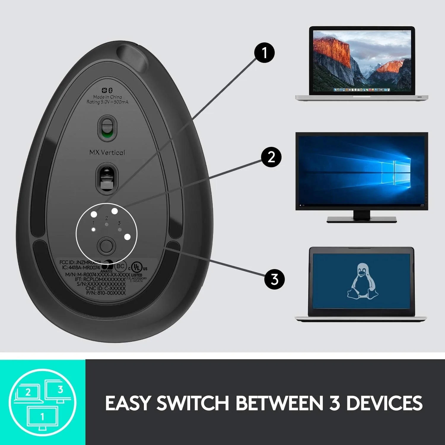 Logitech MX Vertical Wireless Mouse – Ergonomic, Rechargeable, Graphite
