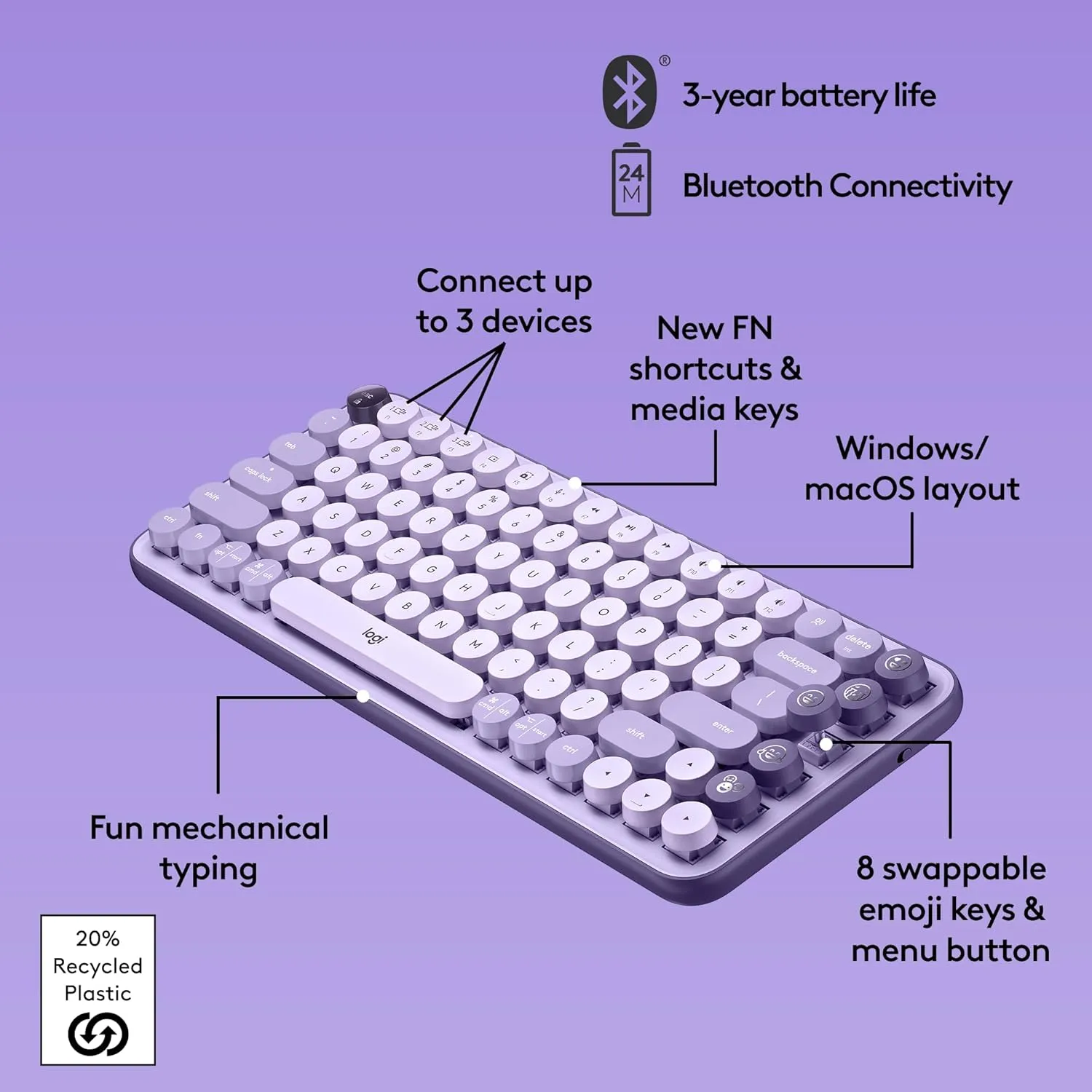 LOGITECH POP Keys Wireless Mechanical Keyboard with Customizable Emoji Keys
