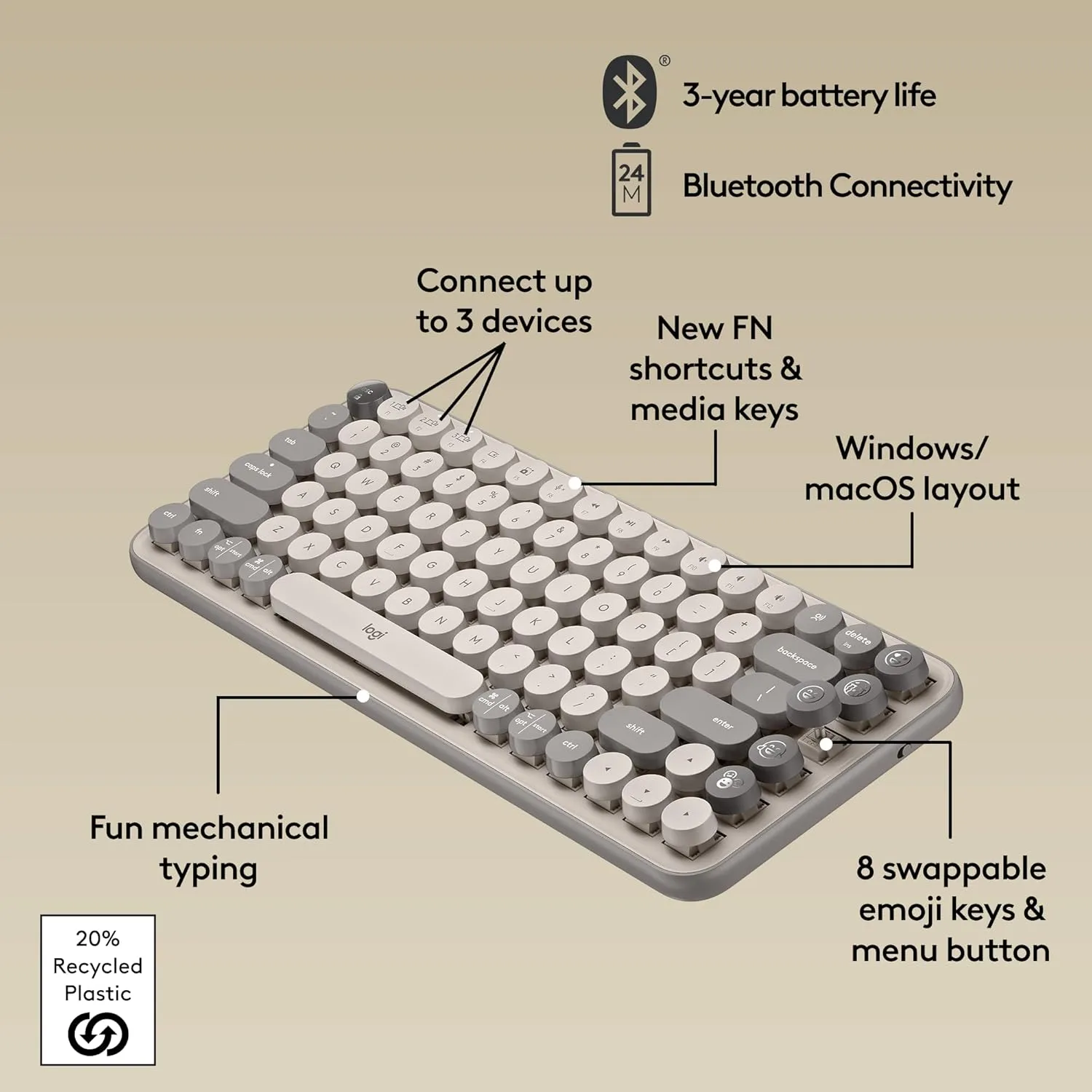 LOGITECH POP Keys Wireless Mechanical Keyboard with Customizable Emoji Keys