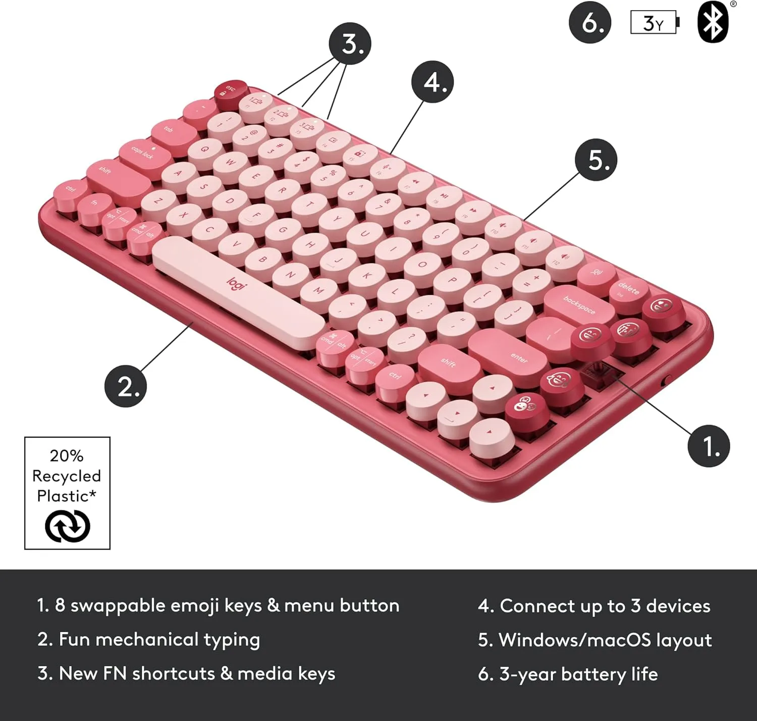 LOGITECH POP Keys Wireless Mechanical Keyboard with Customizable Emoji Keys