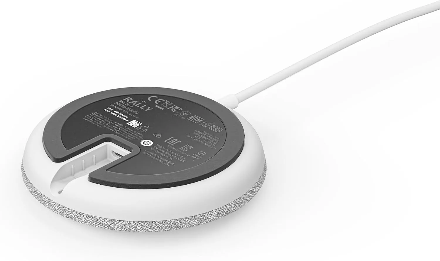 Logitech Rally Mic Pod for Rally, Rally Bar, and Rally Bar Mini, White - 9.60 ft - 90 Hz to 16 kHz -27 dB