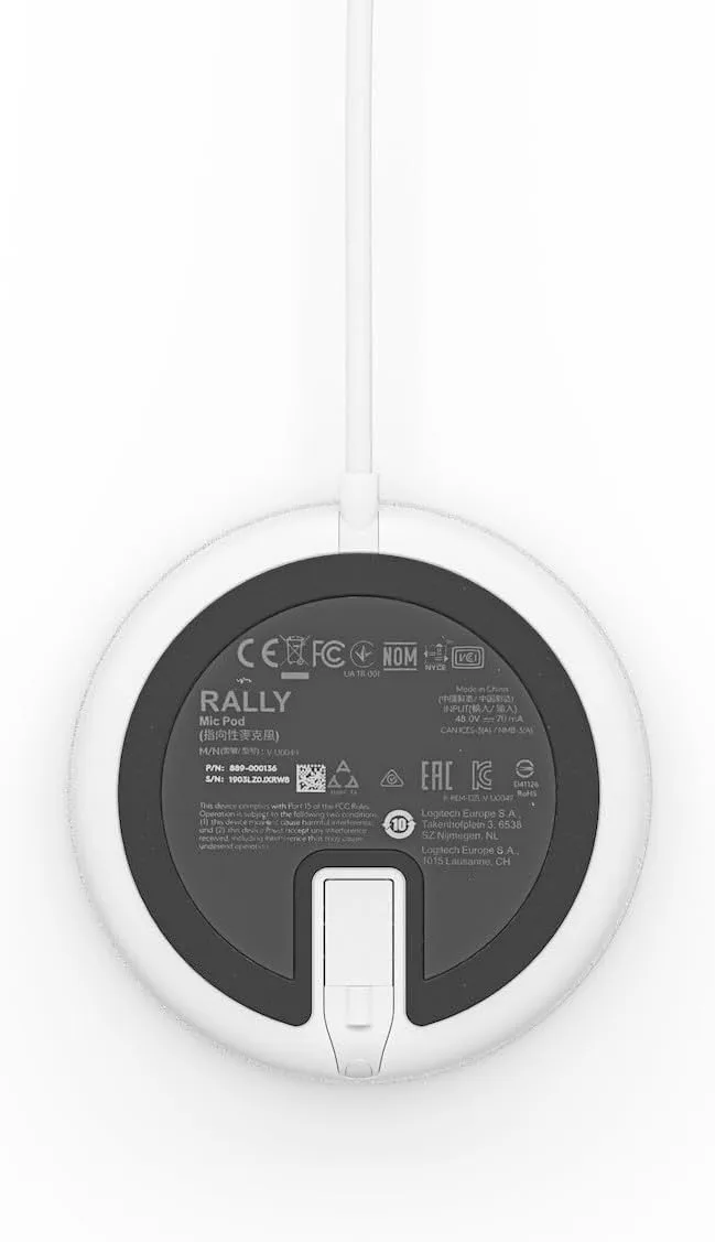 Logitech Rally Mic Pod for Rally, Rally Bar, and Rally Bar Mini, White - 9.60 ft - 90 Hz to 16 kHz -27 dB