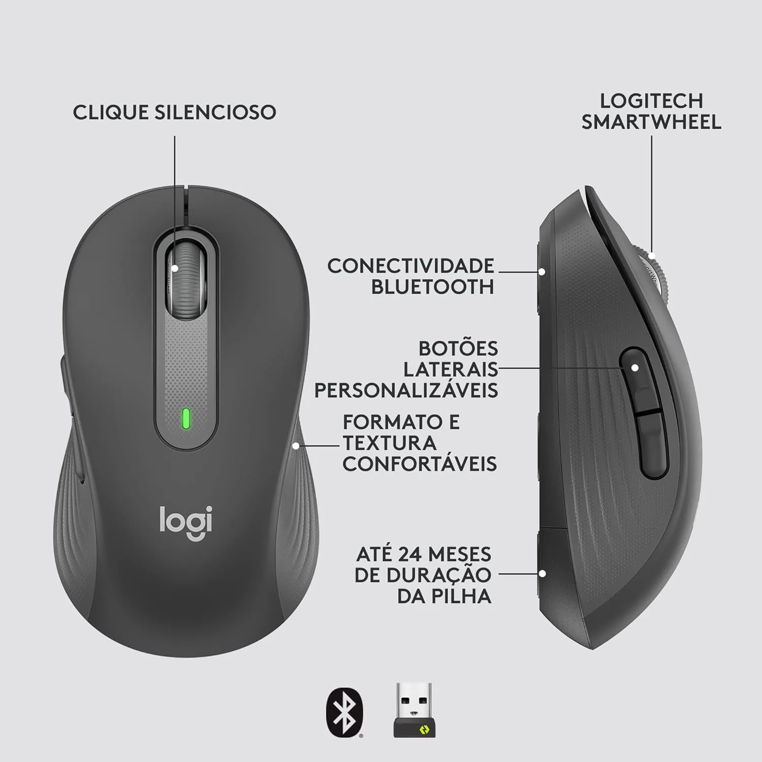 Logitech Signature M650 Wireless Mouse - Small to Medium Hands, 2-Year Battery (Graphite)