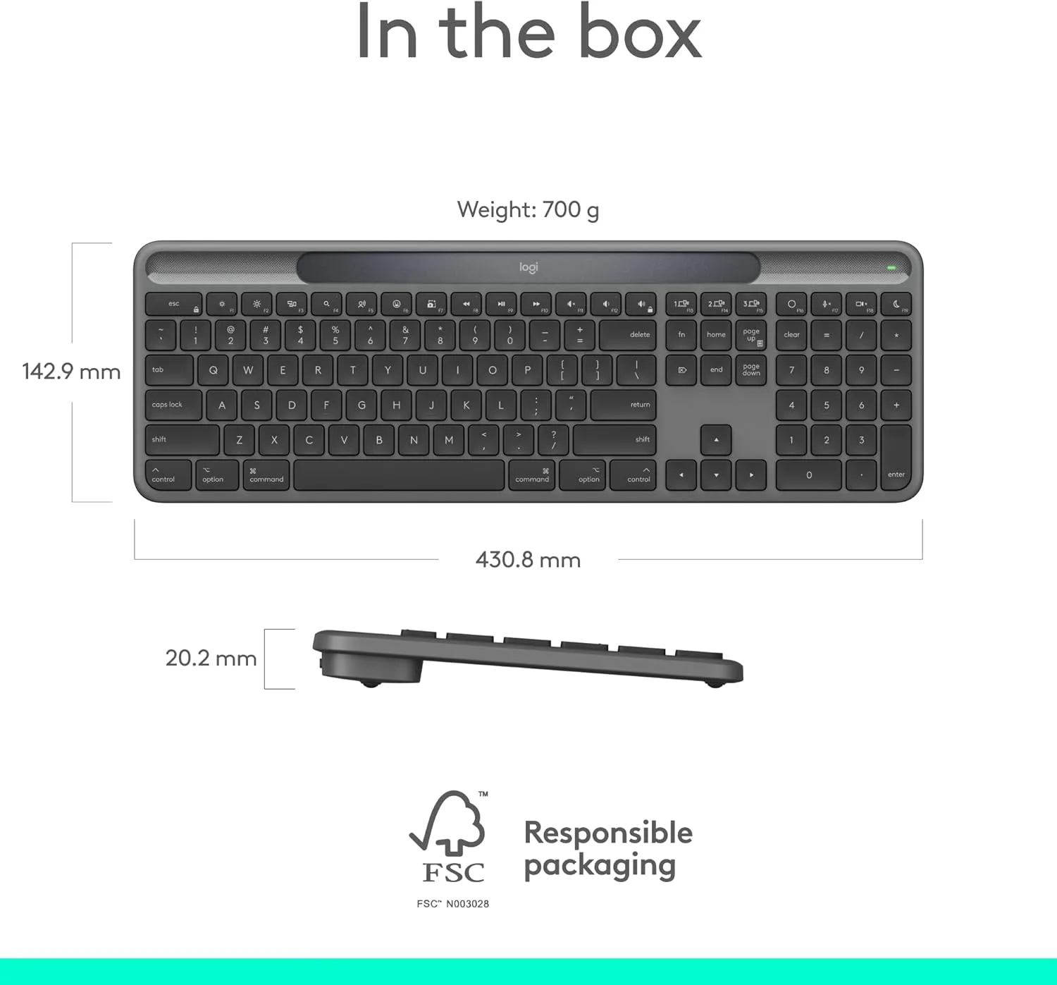 Logitech Signature Slim Solar+ Wireless Keyboard K980 for Mac - Graphite