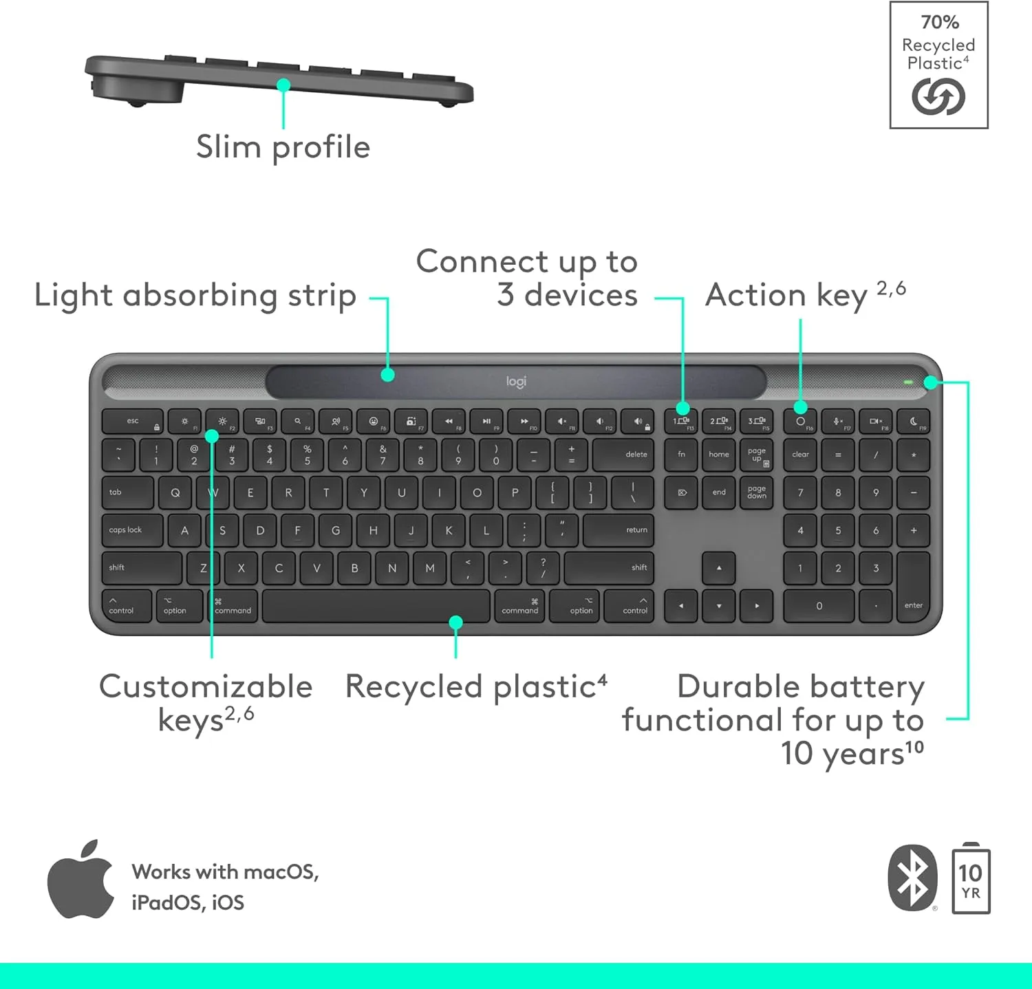 Logitech Signature Slim Solar+ Wireless Keyboard K980 for Mac - Graphite