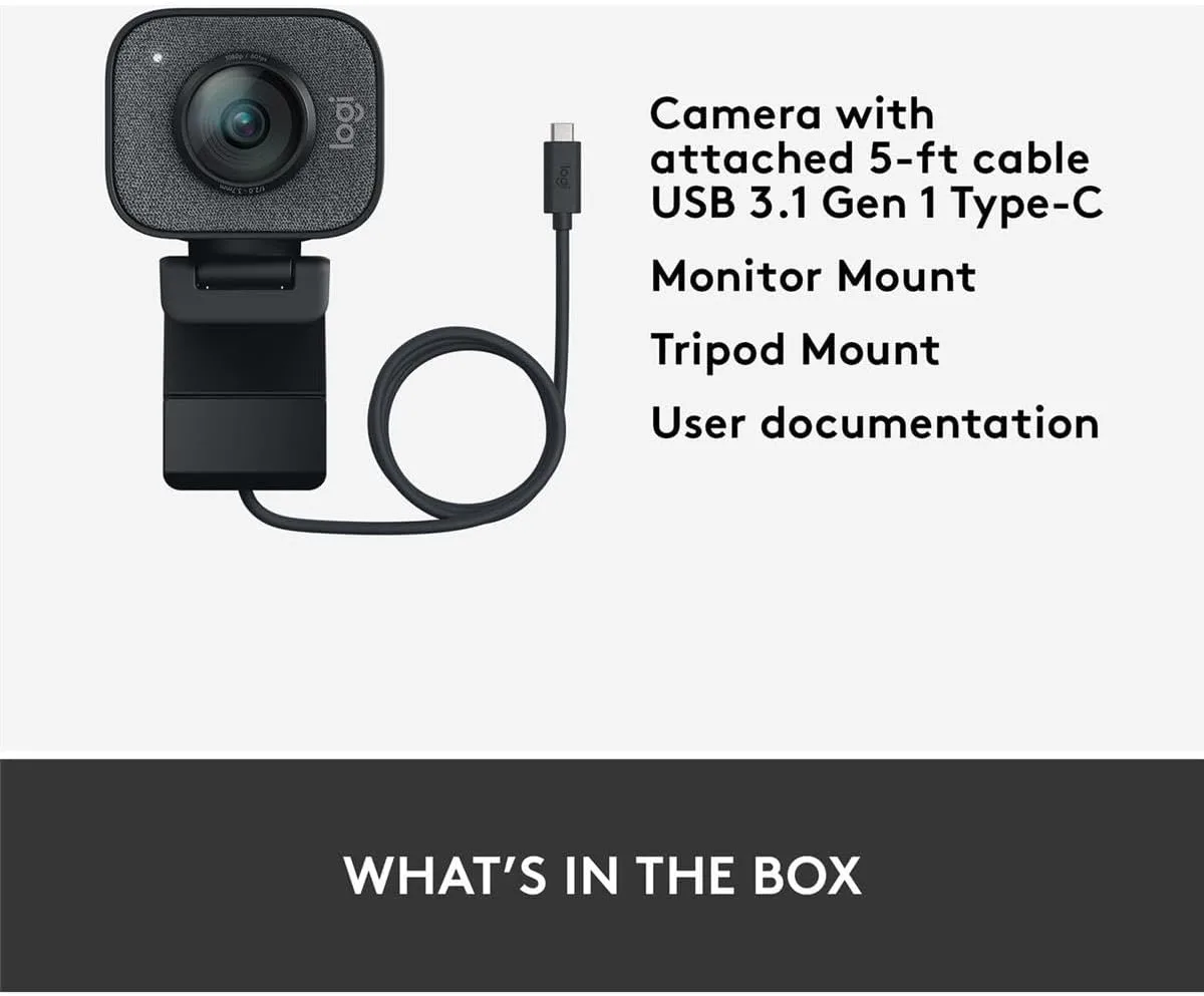 Logitech StreamCam Plus Webcam with Tripod Mount (Graphite), 1080p
