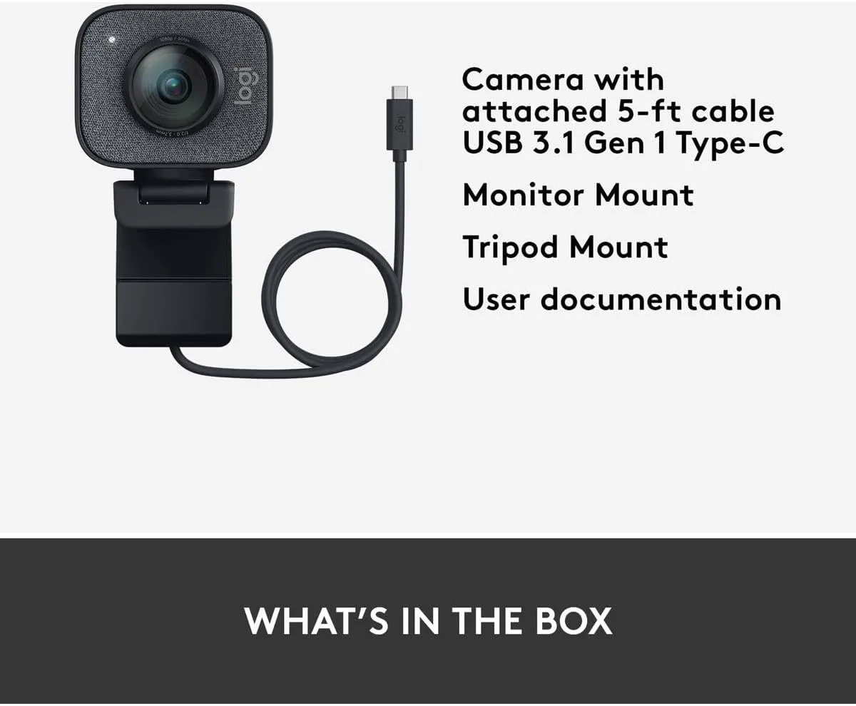 Logitech StreamCam Plus Webcam with Tripod Mount (Graphite), 1080p