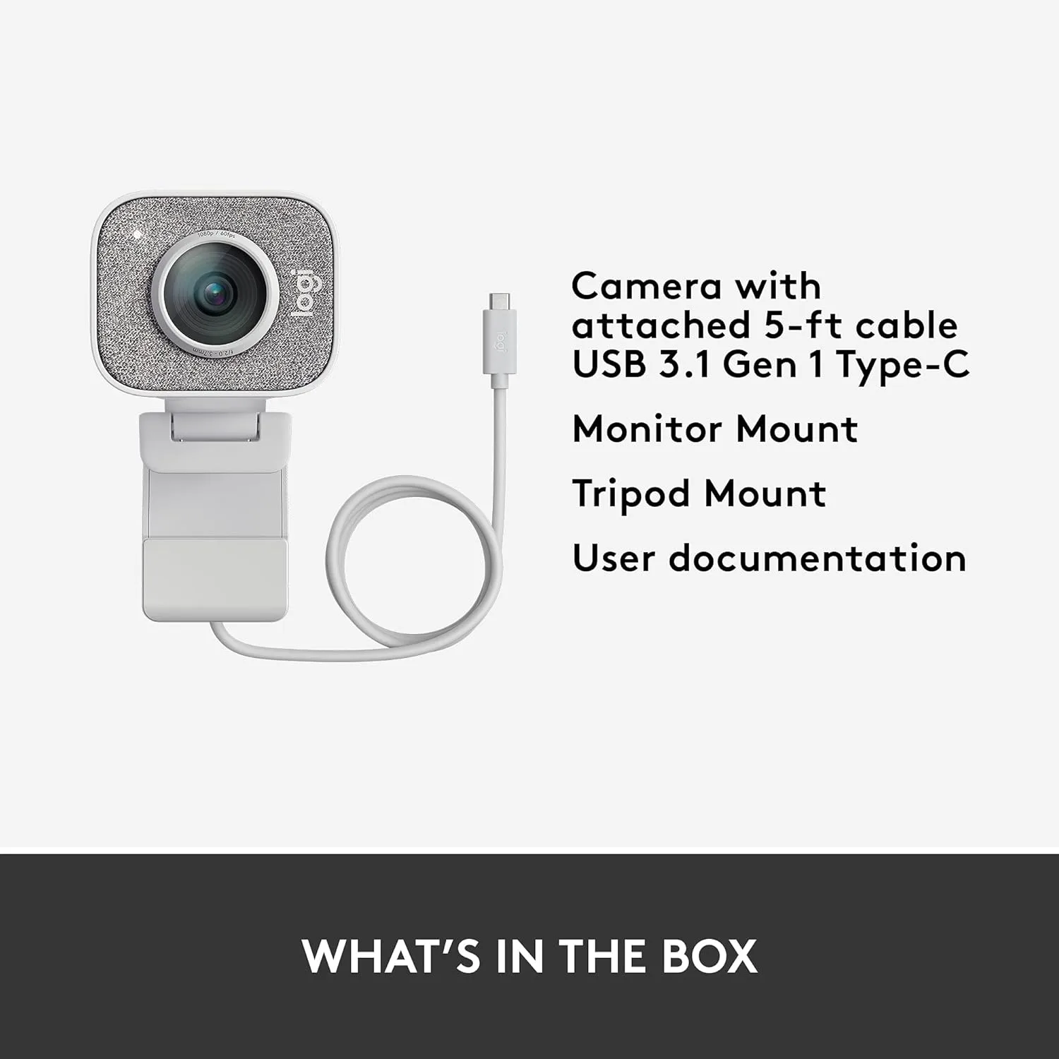 Logitech StreamCam Premium Webcam, Full HD 1080p 60fps — Off-White