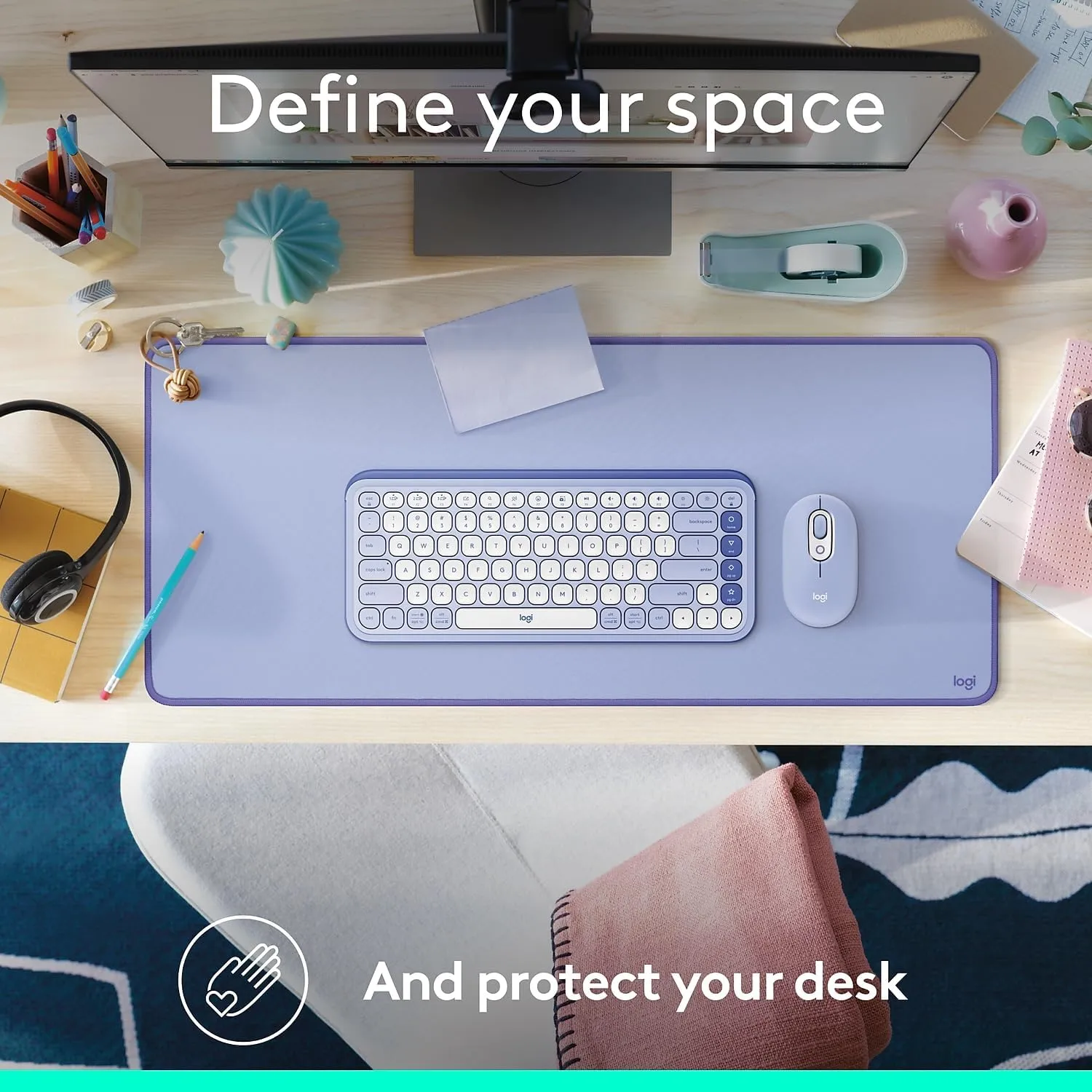 Logitech Desk Mat - Studio Series, Multifunctional Large Desk Pad, Extended Mouse Mat, Office Desk Protector, Lilac