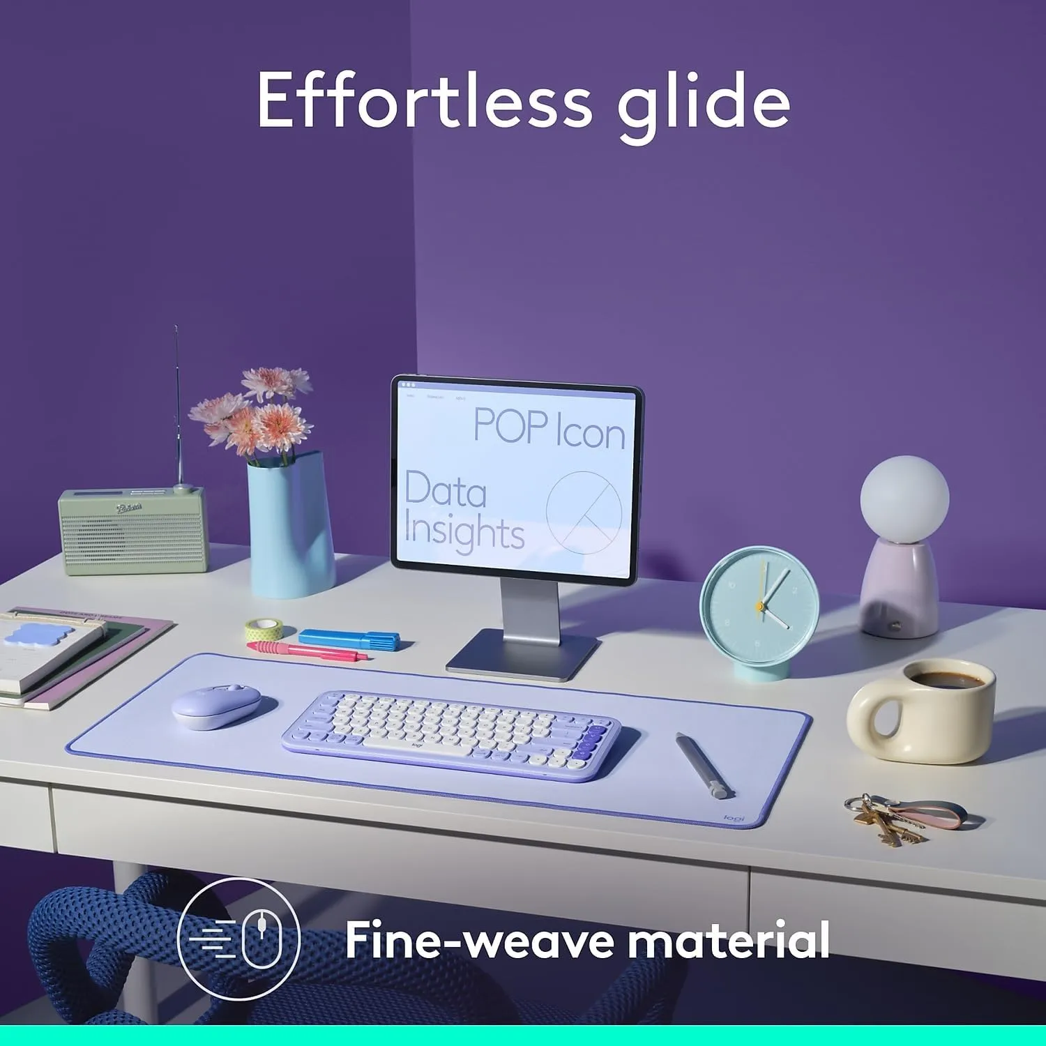 Logitech Desk Mat - Studio Series, Multifunctional Large Desk Pad, Extended Mouse Mat, Office Desk Protector, Lilac
