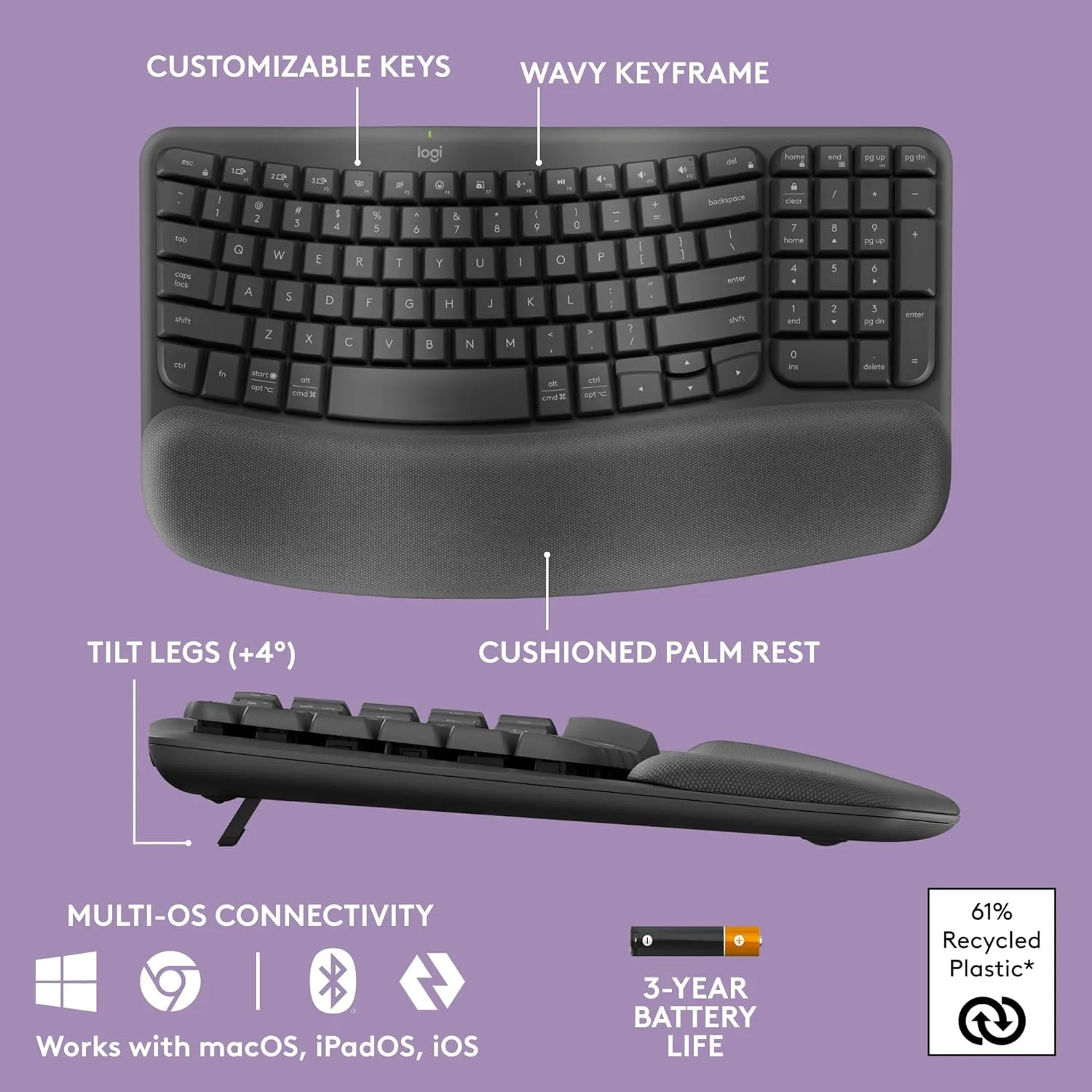 LOGITECH Wave Keys Wireless Ergonomic Keyboard