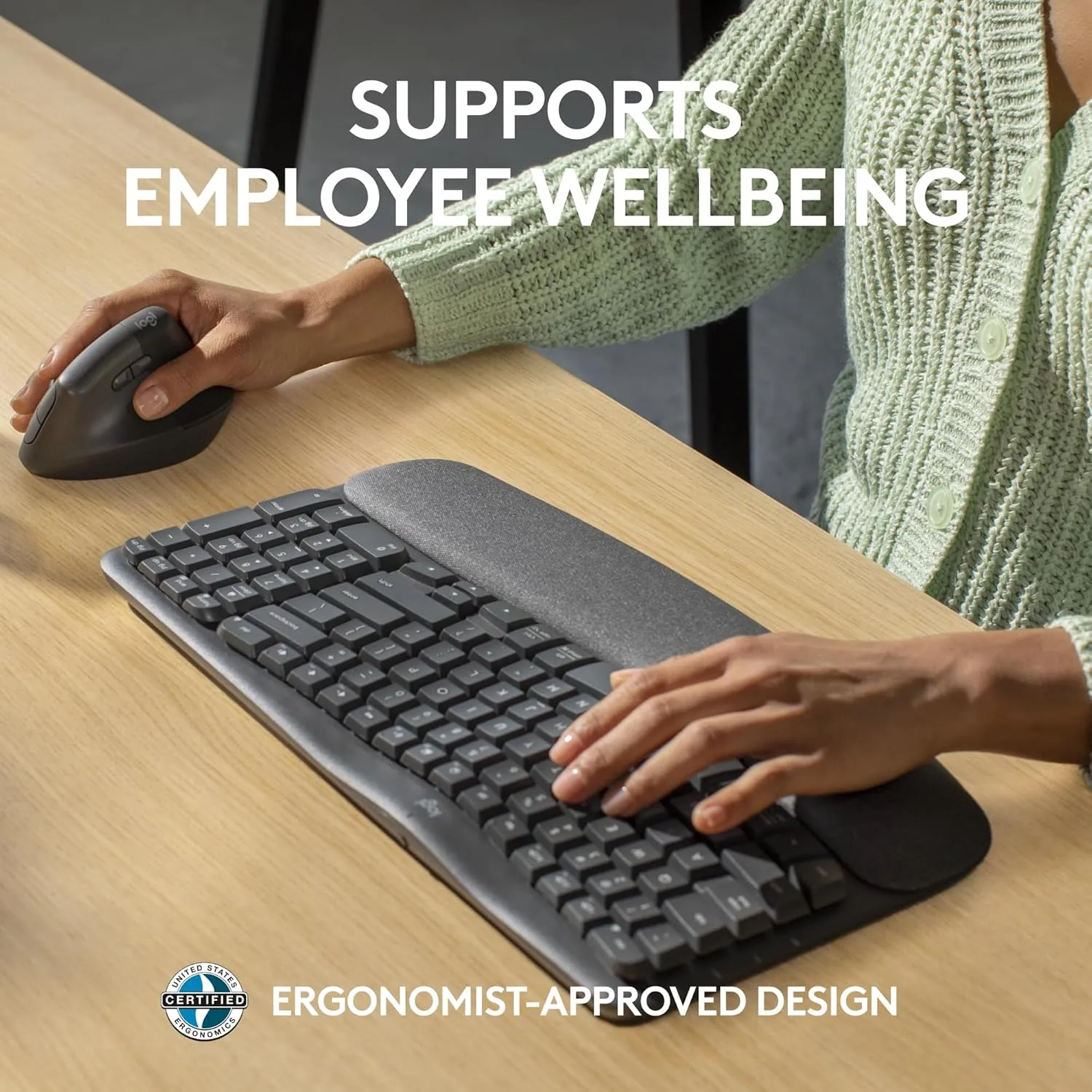 Logitech Wave Keys for Business, Wireless Ergonomic Keyboard with Cushioned Palm Rest, Secure Logi Bolt Technology