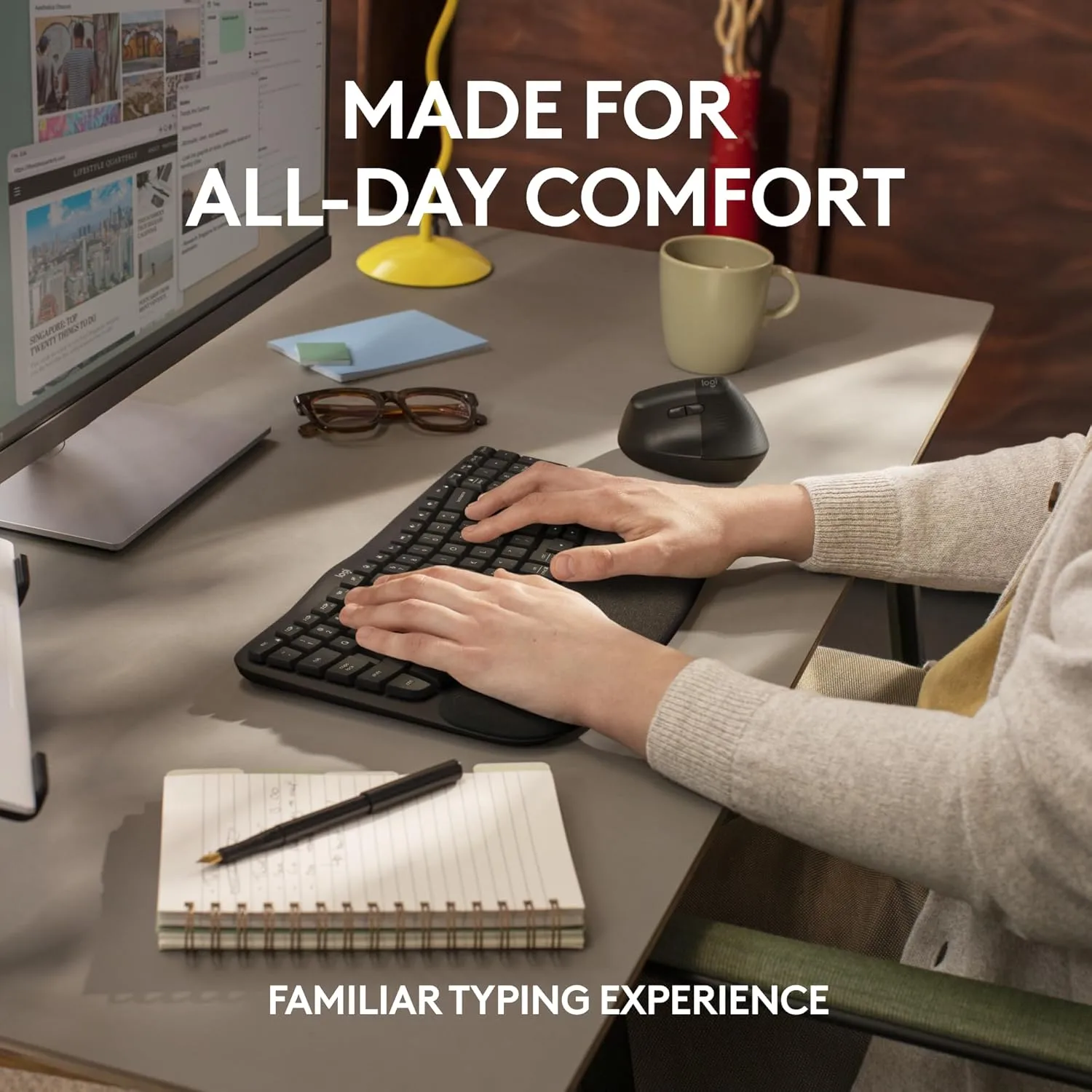 Logitech Wave Keys for Business, Wireless Ergonomic Keyboard with Cushioned Palm Rest, Secure Logi Bolt Technology