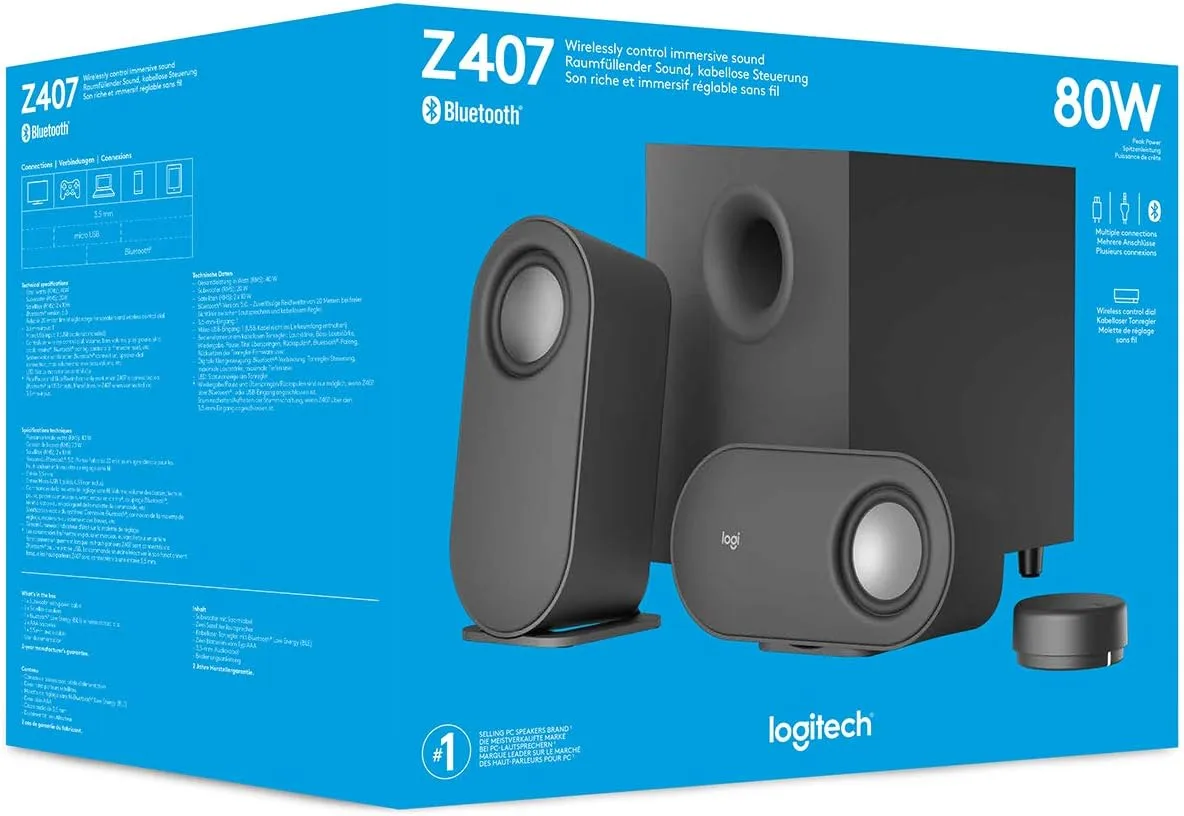 Logitech Z407 Bluetooth Computer Speakers with Subwoofer and Wireless Control