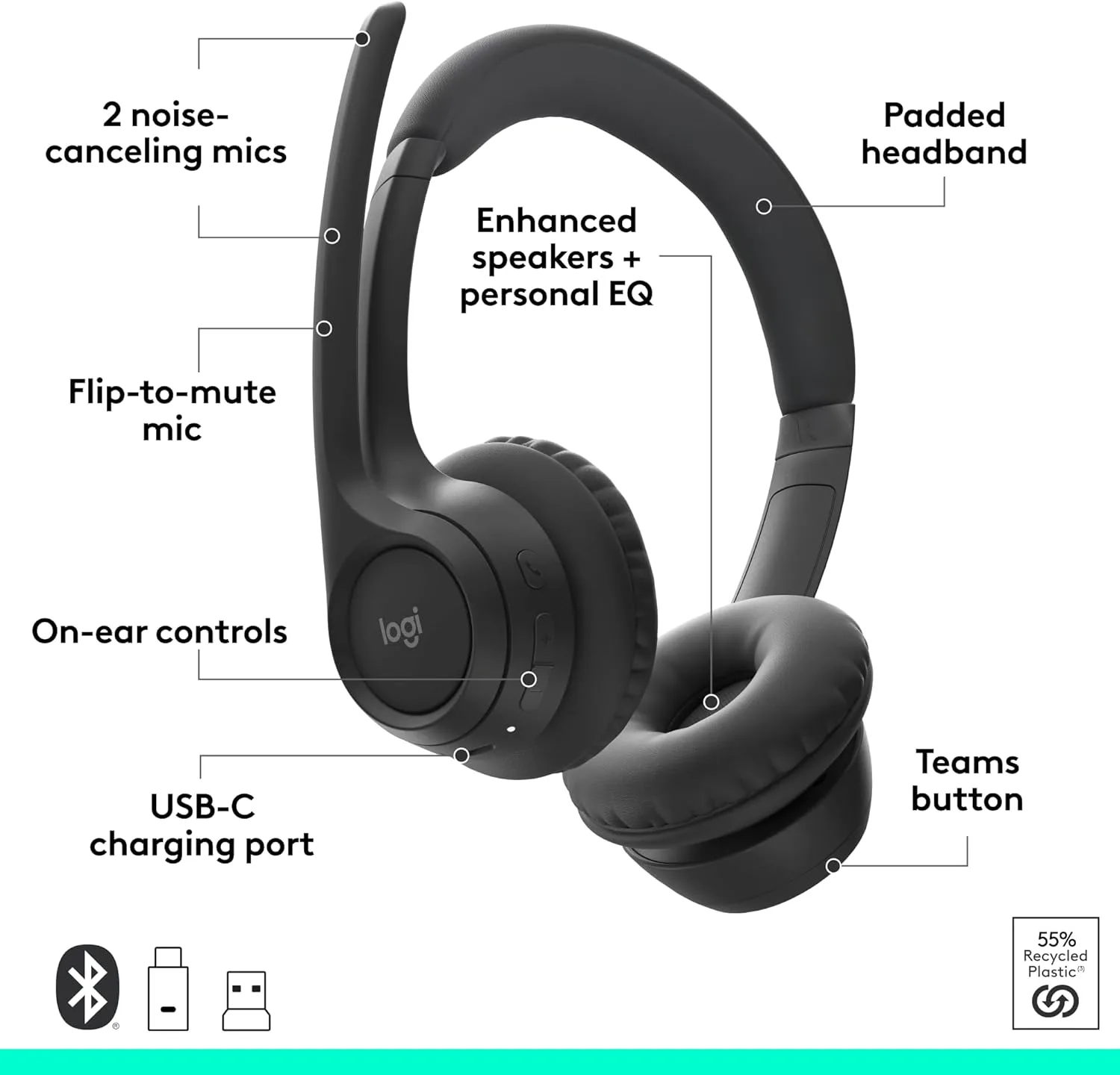 Logitech Zone 305 for Business, Wireless Bluetooth Headset with Microphone, for Microsoft Teams