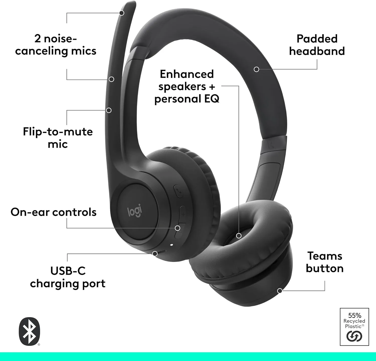 Logitech Zone 305 Wireless Bluetooth Headset for Business, Microsoft Teams Certified