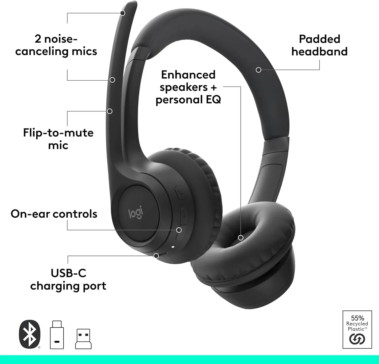 Logitech Zone 305 Wireless Bluetooth Headset for Business with Microphone