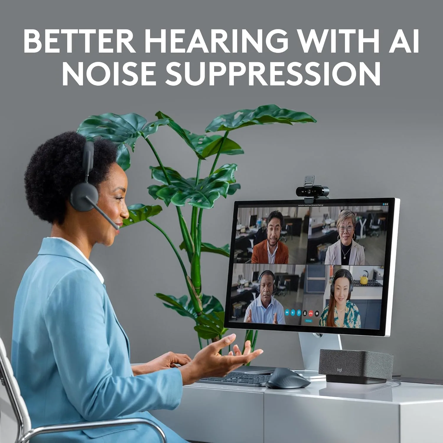 Logitech Zone 950 Premium Noise Canceling Headset with Hybrid ANC, Bluetooth, USB-C - Graphite