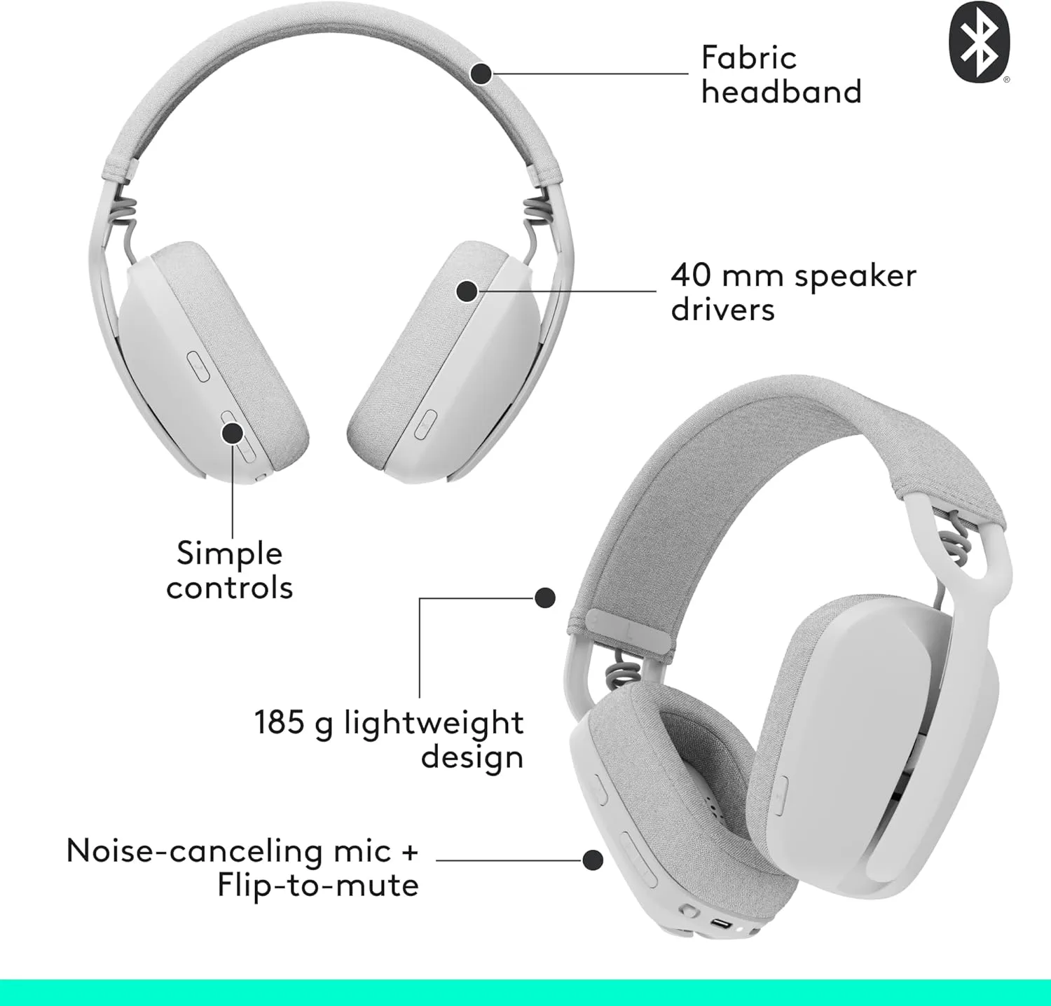 LOGITECH Zone Vibe 100 Wireless Over-Ear Headphones with Noise-Canceling Microphone