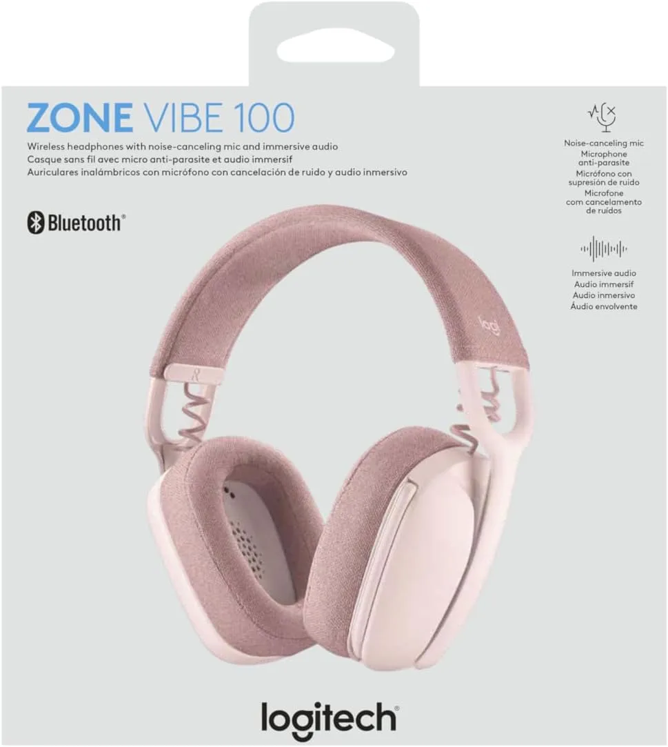 LOGITECH Zone Vibe 100 Wireless Over-Ear Headphones with Noise-Canceling Microphone