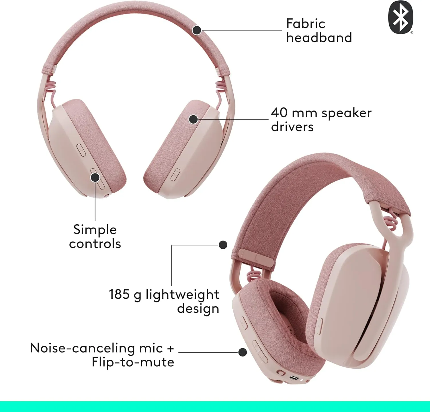 LOGITECH Zone Vibe 100 Wireless Over-Ear Headphones with Noise-Canceling Microphone