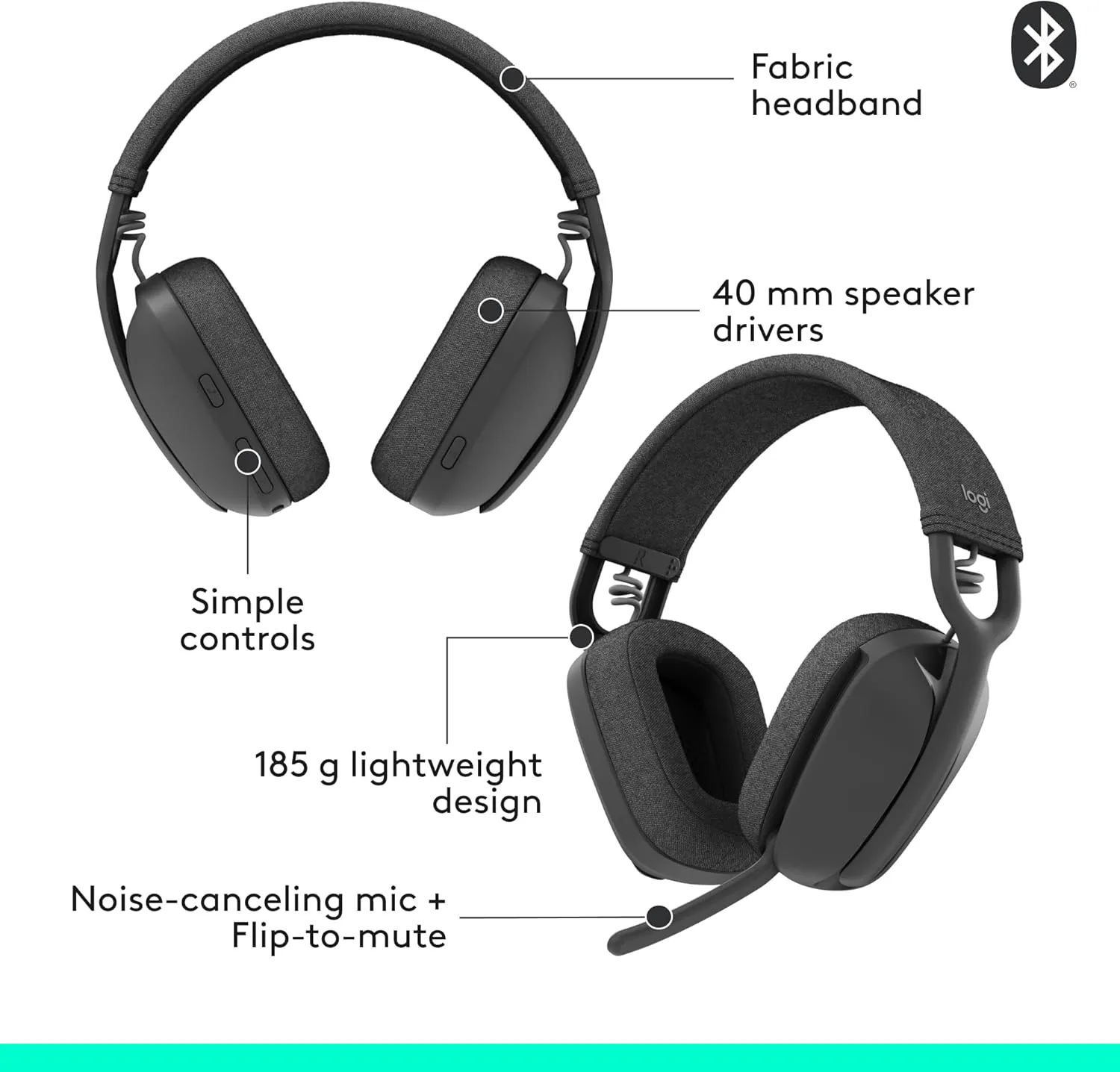 LOGITECH Zone Vibe 100 Wireless Over-Ear Headphones with Noise-Canceling Microphone