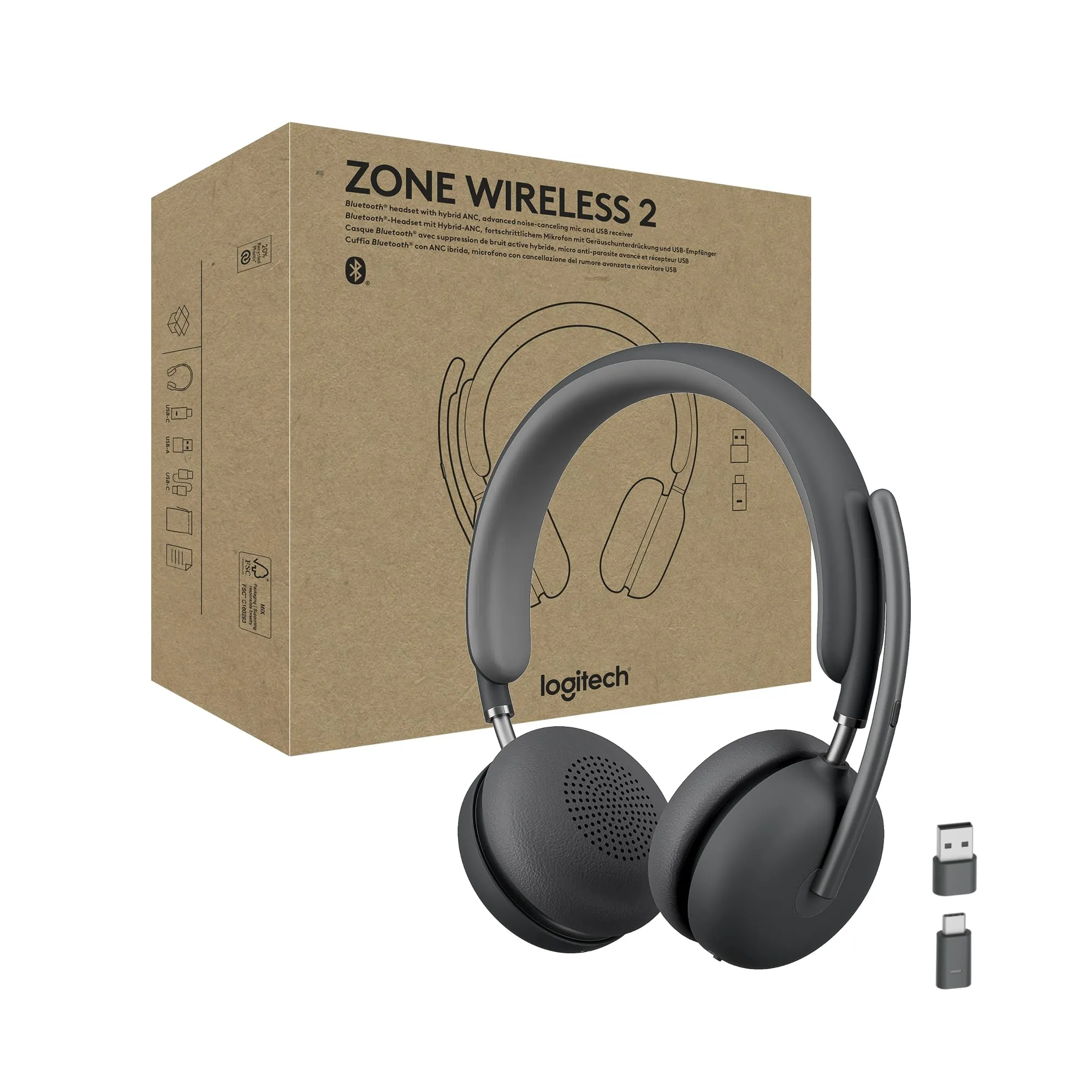 Logitech Zone Wireless 2 Premium Noise Canceling Headset - Teams, Graphite