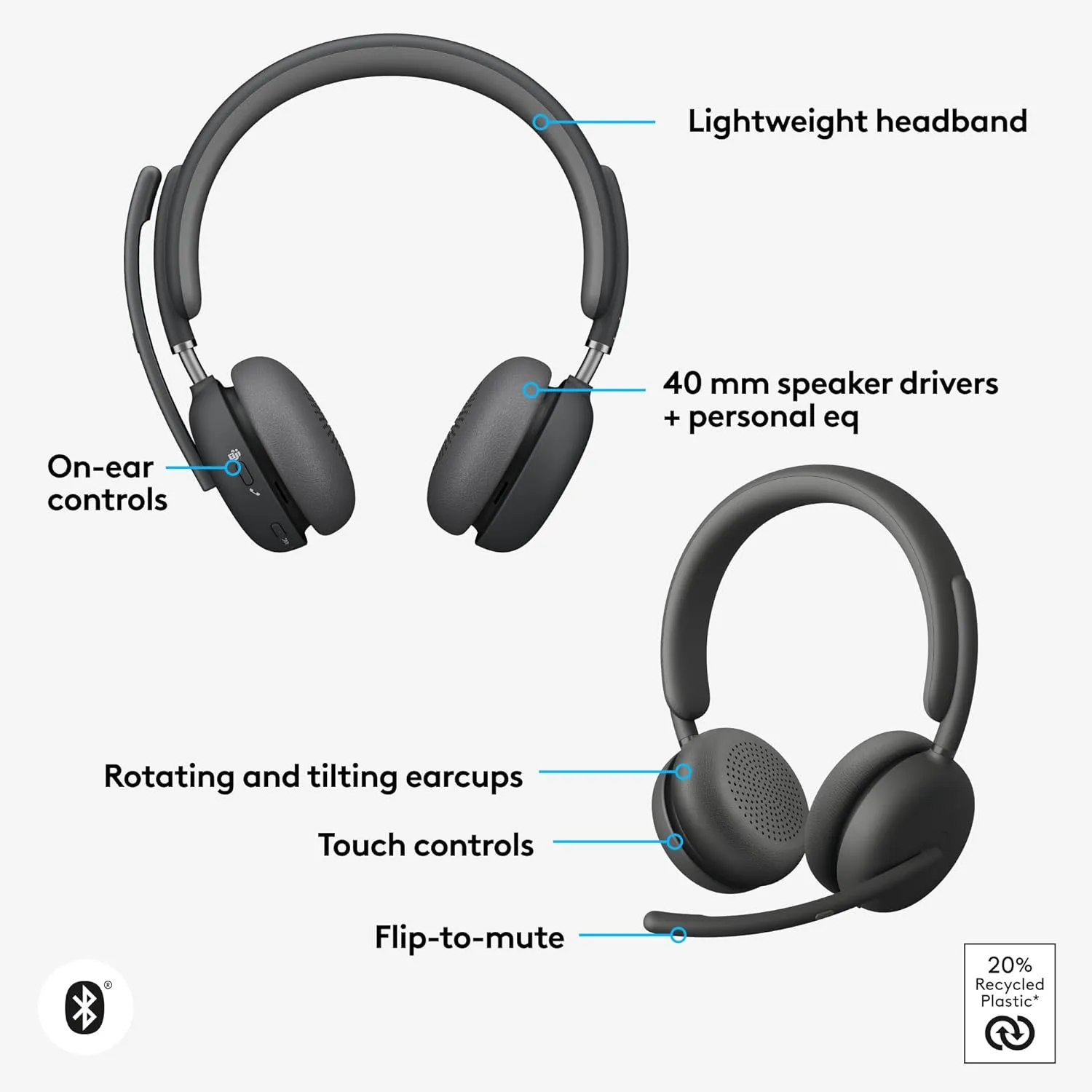 Logitech Zone Wireless 2 Premium Noise Canceling Headset - Teams, Graphite