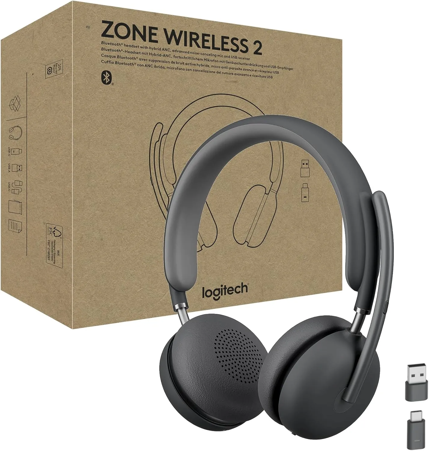 Logitech Zone Wireless 2 Premium Noise Canceling Headset - Teams, Graphite
