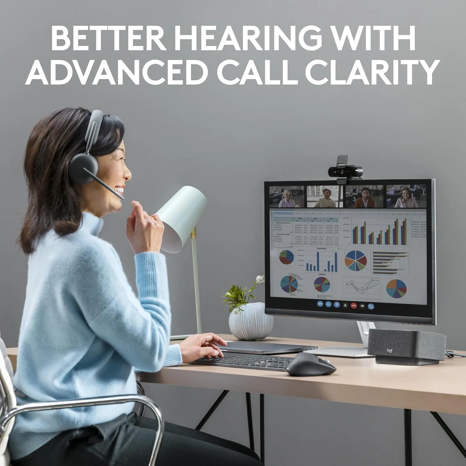 Logitech Zone Wireless 2 Premium Noise Canceling Headset with Hybrid ANC, Graphite