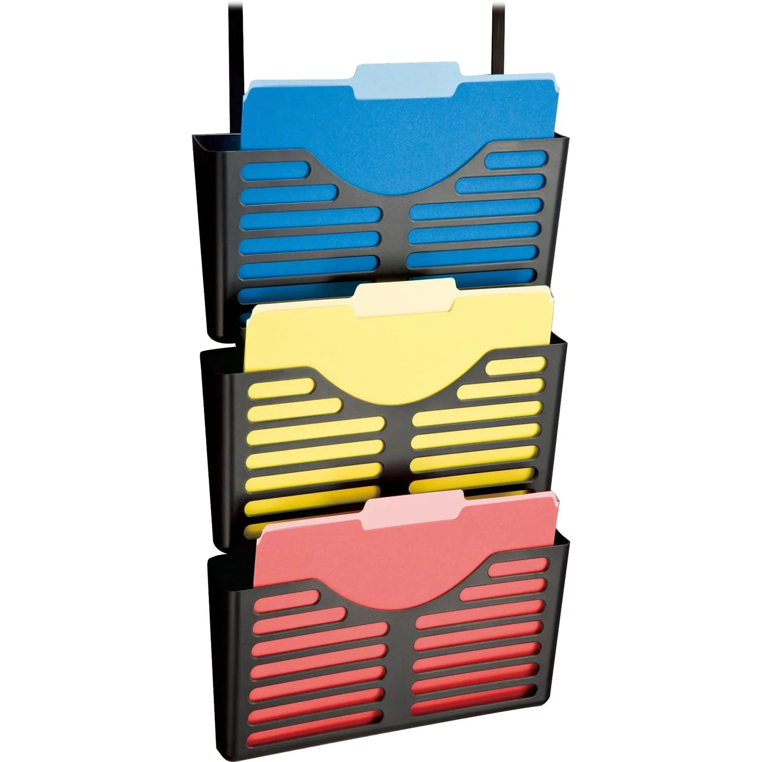 Lorell 3-Pocket Plastic Hanging Wall File, Black - 80666