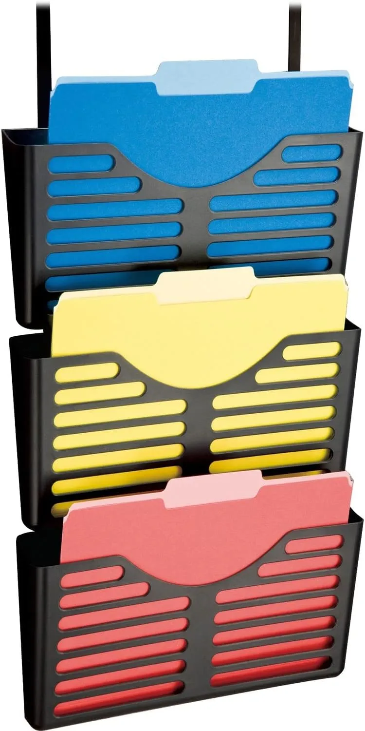 Lorell 3-Pocket Plastic Hanging Wall File, Black - 80666