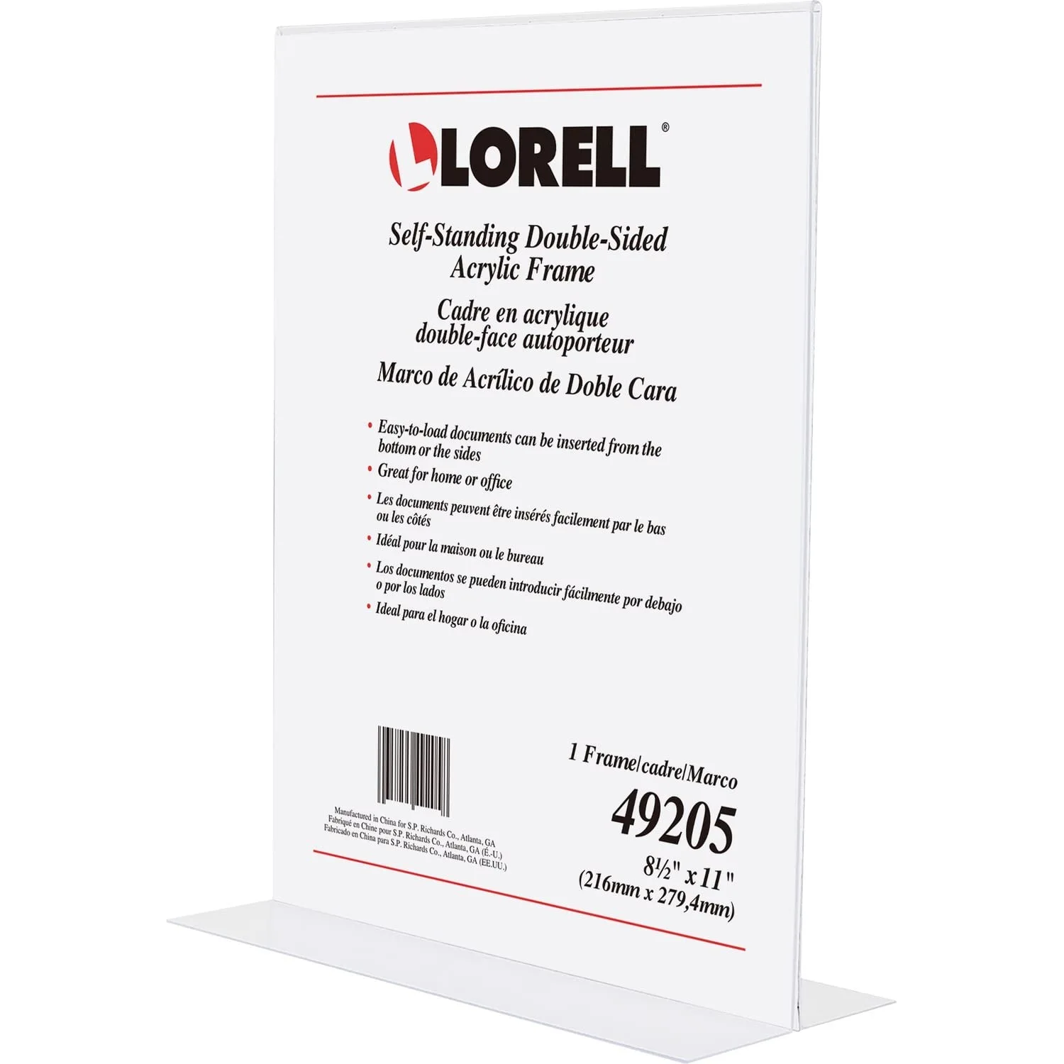 Lorell LLR49205 Double-Sided Acrylic Frame Stand-Up Sign Holder, 8.5 x 11 in