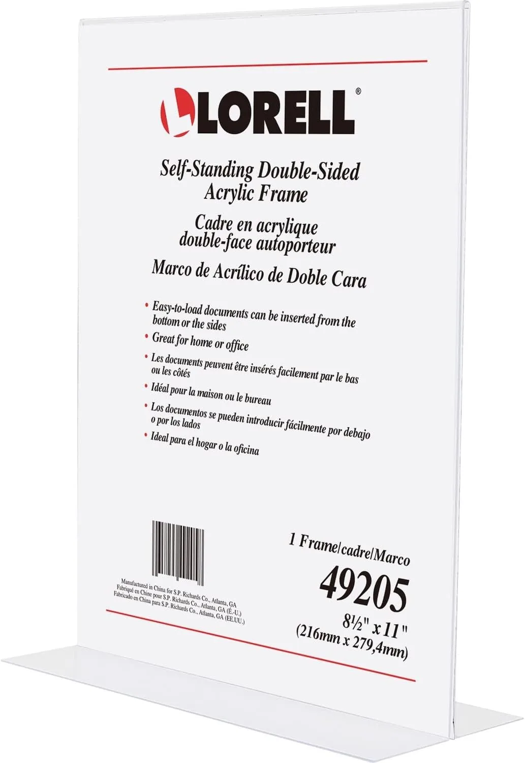 Lorell LLR49205 Double-Sided Acrylic Frame Stand-Up Sign Holder, 8.5 x 11 in