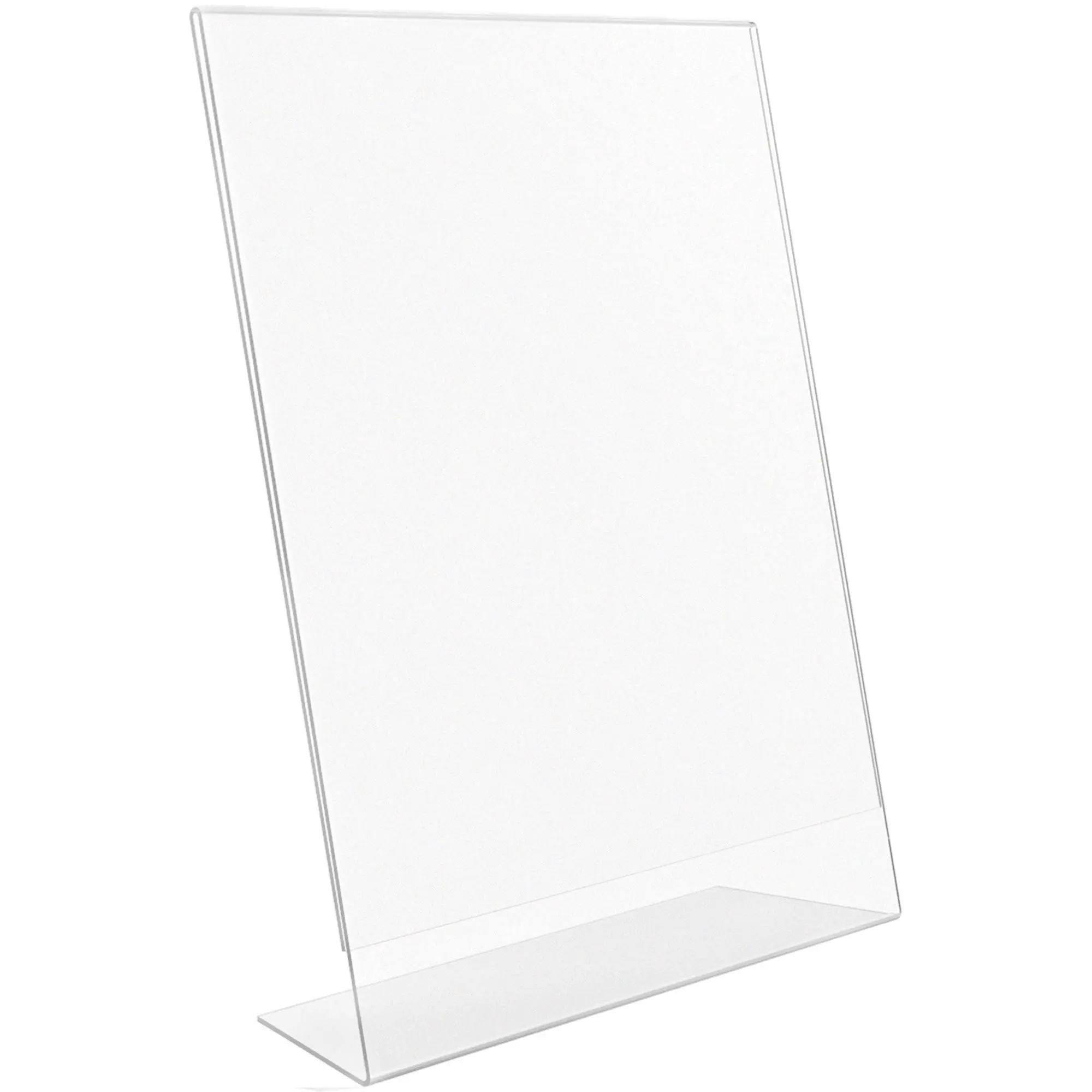 Lorell L-Base Acrylic Slanted Sign Holder Stand, 8.5 x 11, Clear, Pack of 3