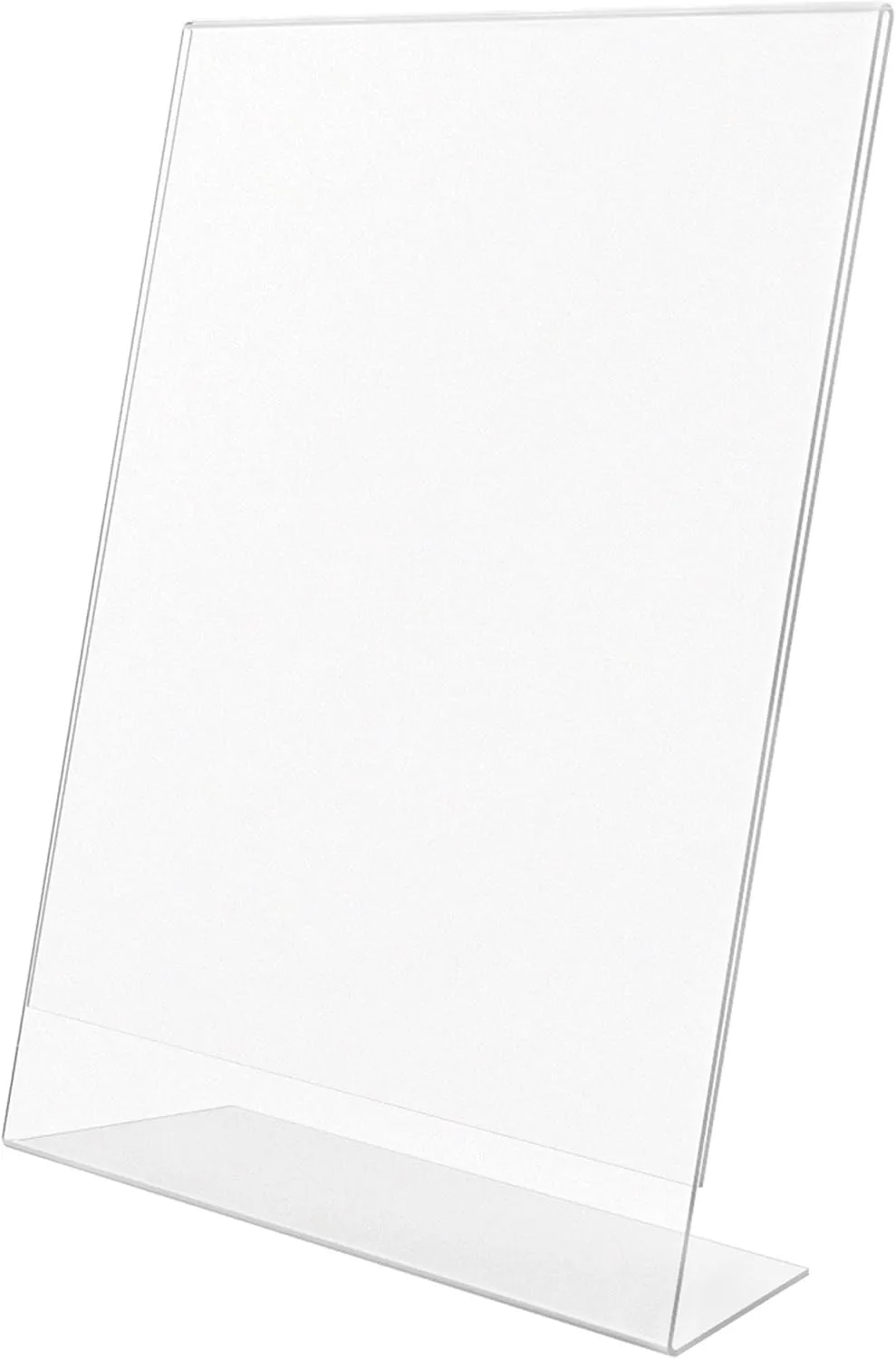 Lorell L-Base Acrylic Slanted Sign Holder Stand, 8.5 x 11, Clear, Pack of 3