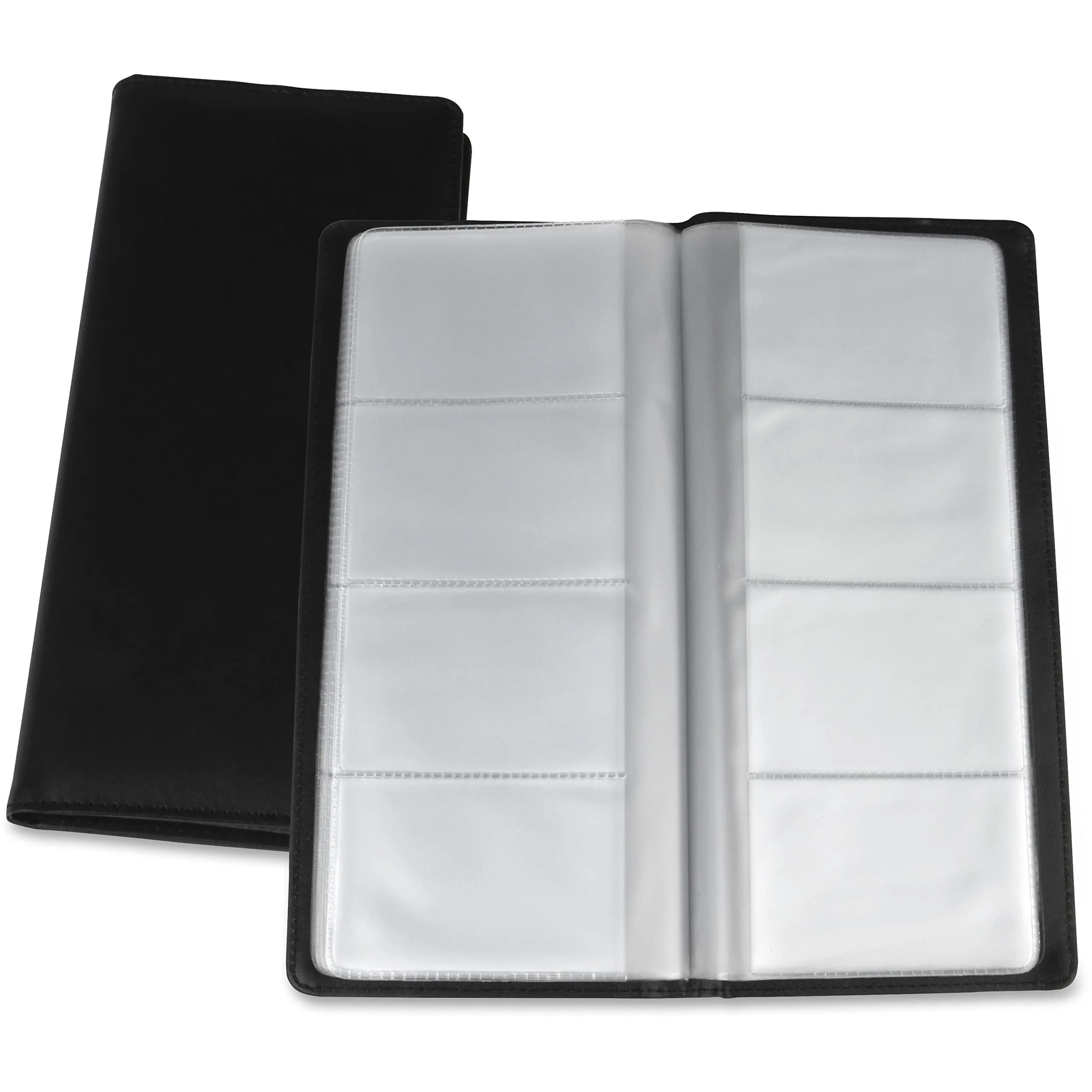 Lorell Business Card Storage Holder, 4.4 x 9 in, Vinyl, Black/Clear