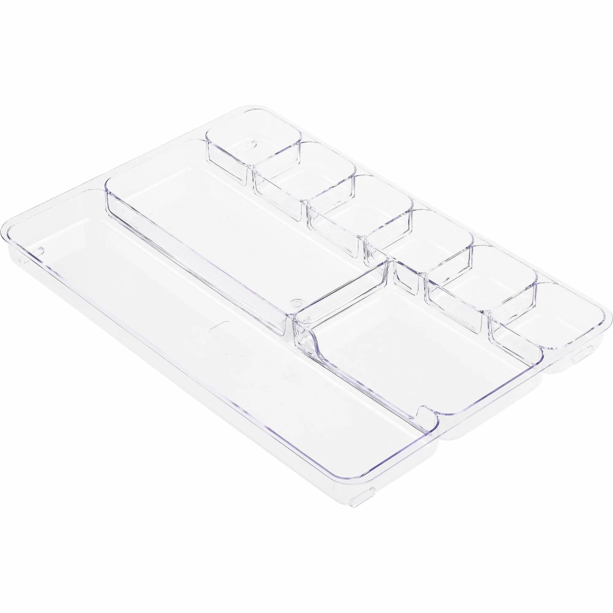 Lorell Drawer Tray Organizer, 9-Compartments, 9.38" x 14" x 1.25", Plastic, Clear