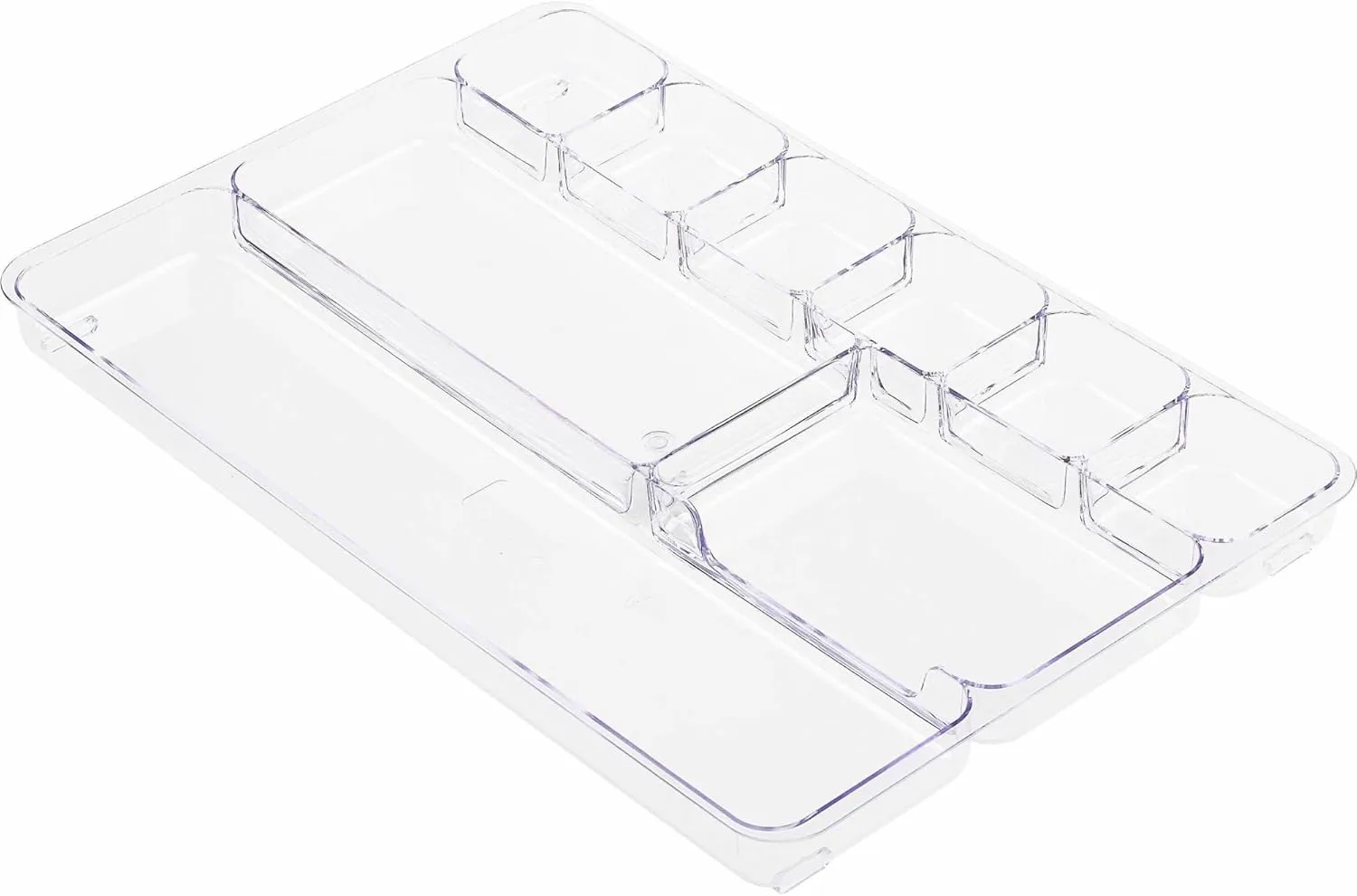 Lorell Drawer Tray Organizer, 9-Compartments, 9.38" x 14" x 1.25", Plastic, Clear