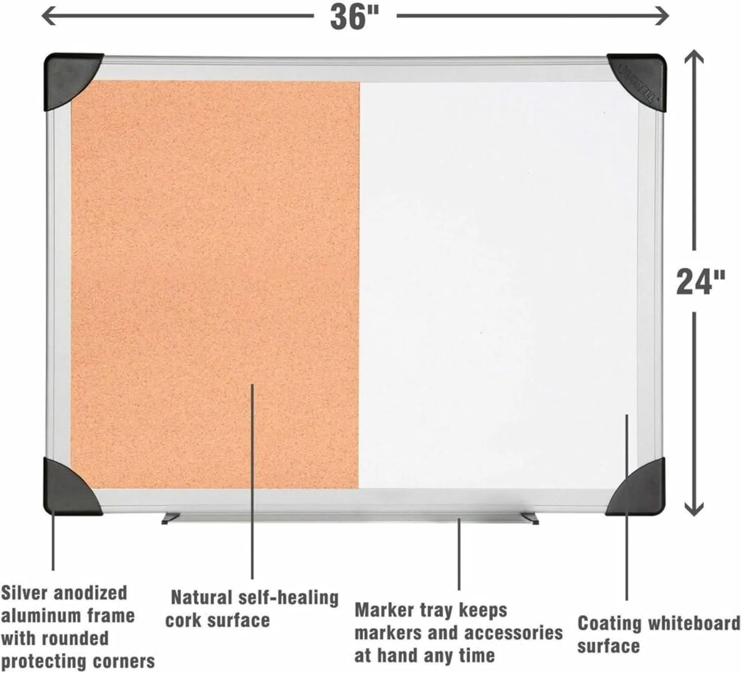 LORELL Combination Dry-Erase & Cork Board Aluminum Frame