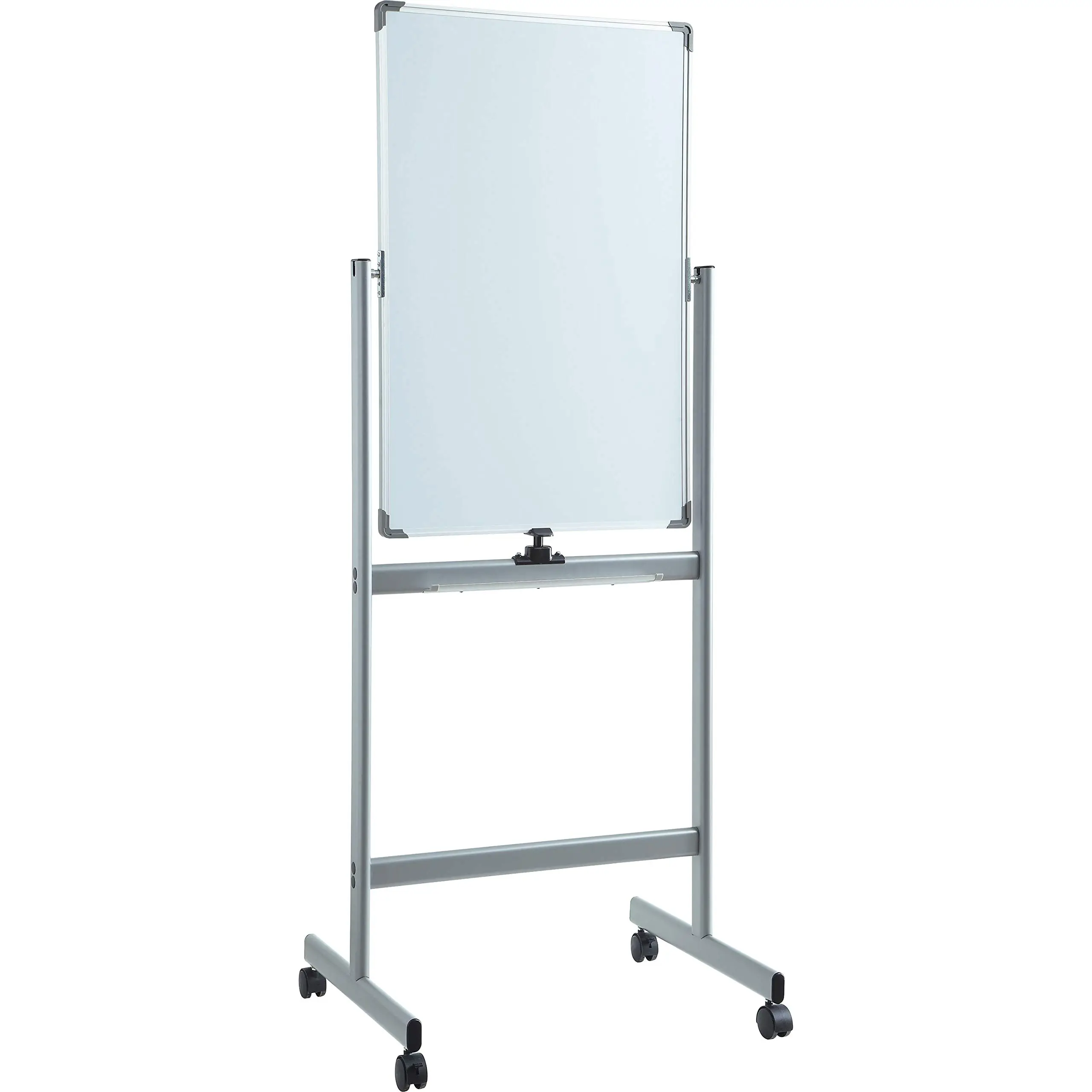 Lorell Double-Sided Magnetic Mobile Dry-Erase Whiteboard Easel, 24 x 36 in, Silver Frame