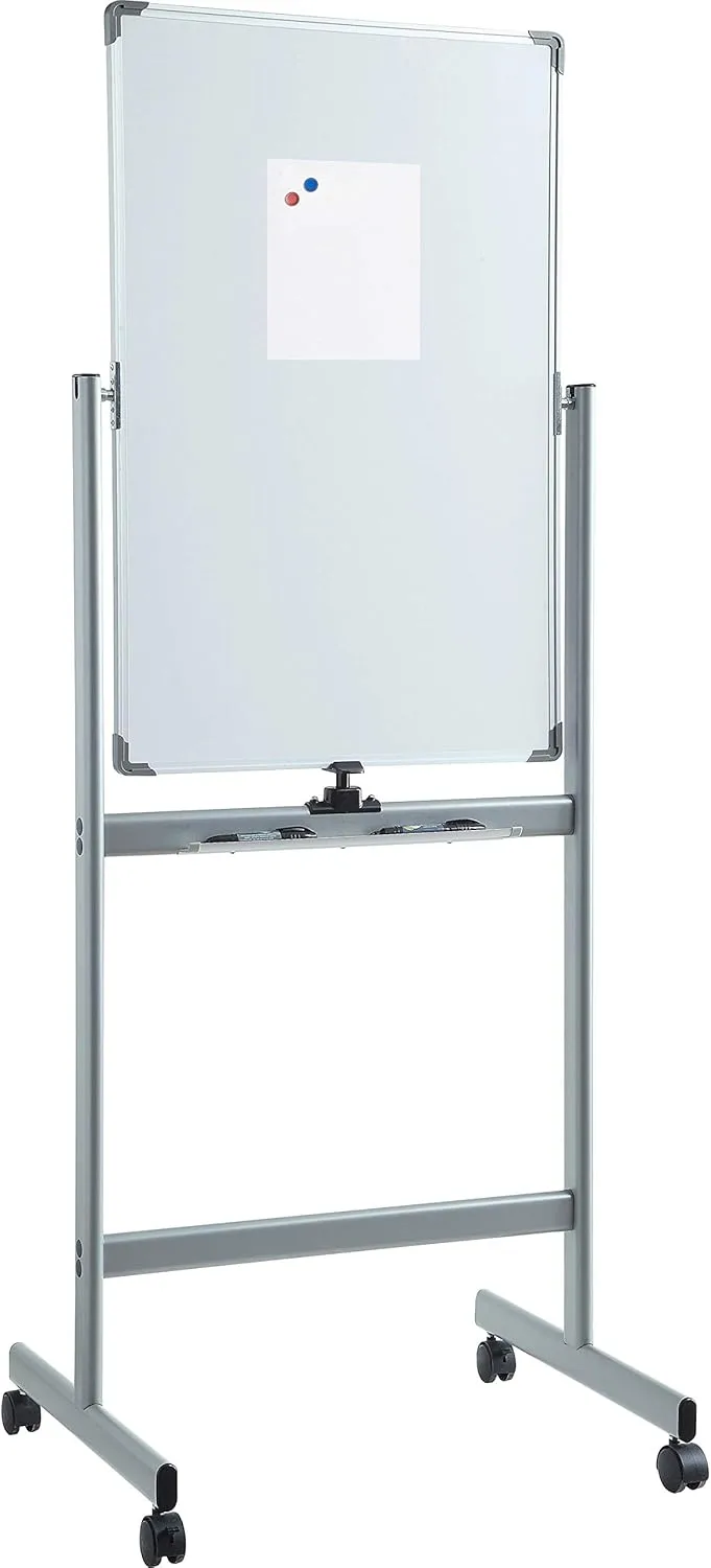 Lorell Double-Sided Magnetic Mobile Dry-Erase Whiteboard Easel, 24 x 36 in, Silver Frame