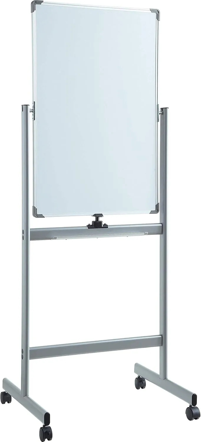 Lorell Double-Sided Magnetic Mobile Dry-Erase Whiteboard Easel, 24 x 36 in, Silver Frame