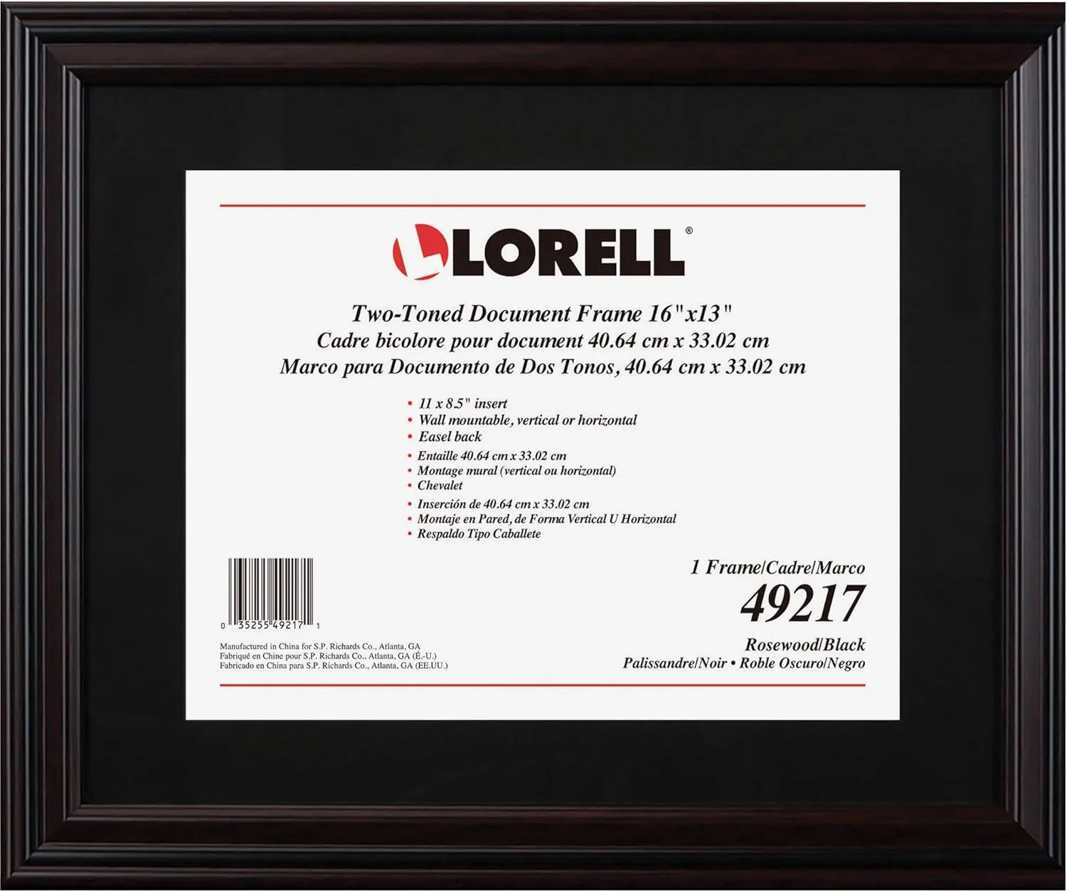 Lorell 2-toned Certificate Frame - 13in x 16in Frame Size - Holds 8.50in x 11in Insert - Rectangle - Desktop - Horizontal