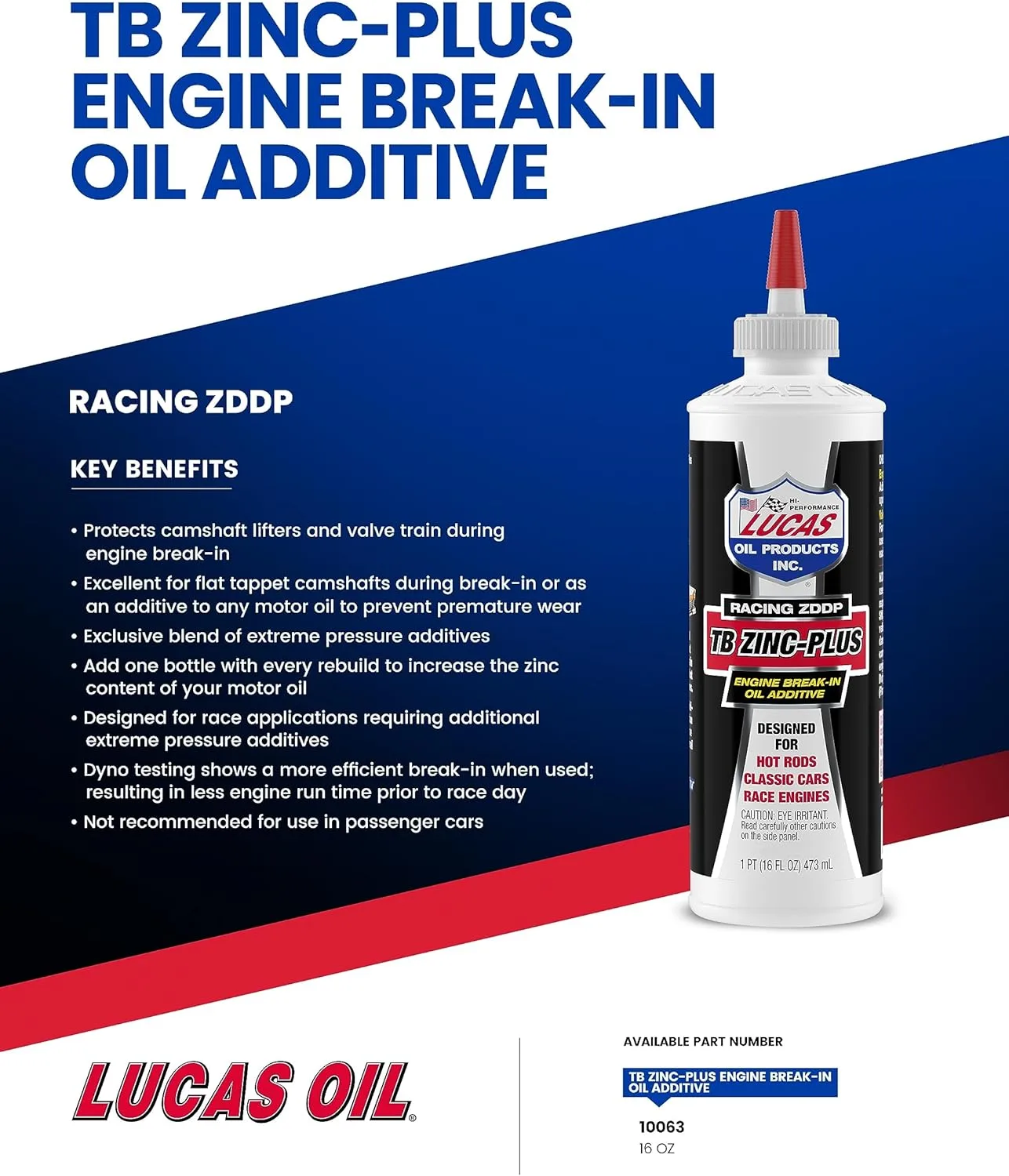 Lucas Oil Engine Break-In Oil Additive TB Zinc Plus